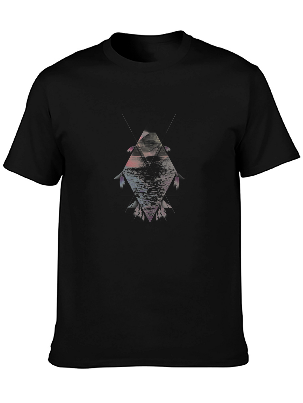 Geometric Fish Graphic Black T-Shirt