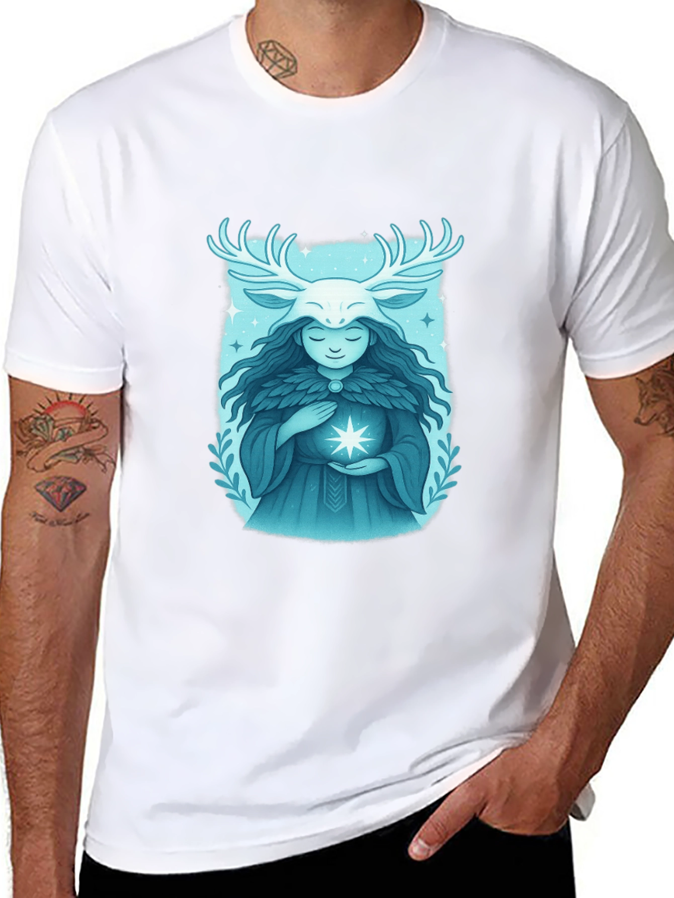 Mystical Forest Spirit Graphic Tee - Black