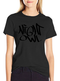 Night Owl Graphic Print Black T-Shirt
