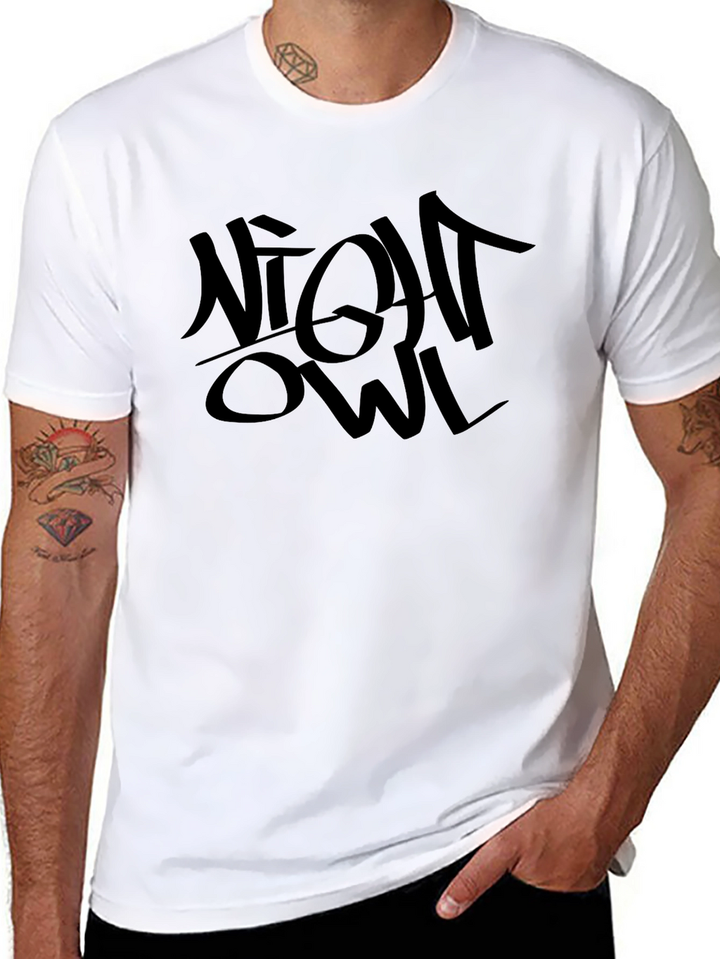 Night Owl Graphic Print Black T-Shirt
