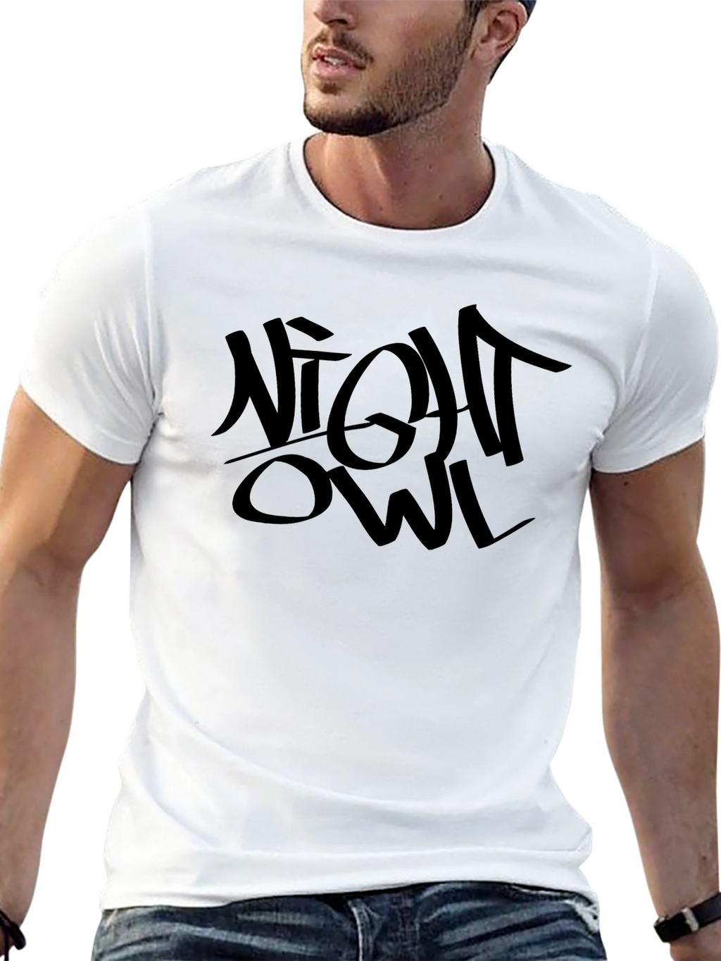 Night Owl Graphic Print Black T-Shirt