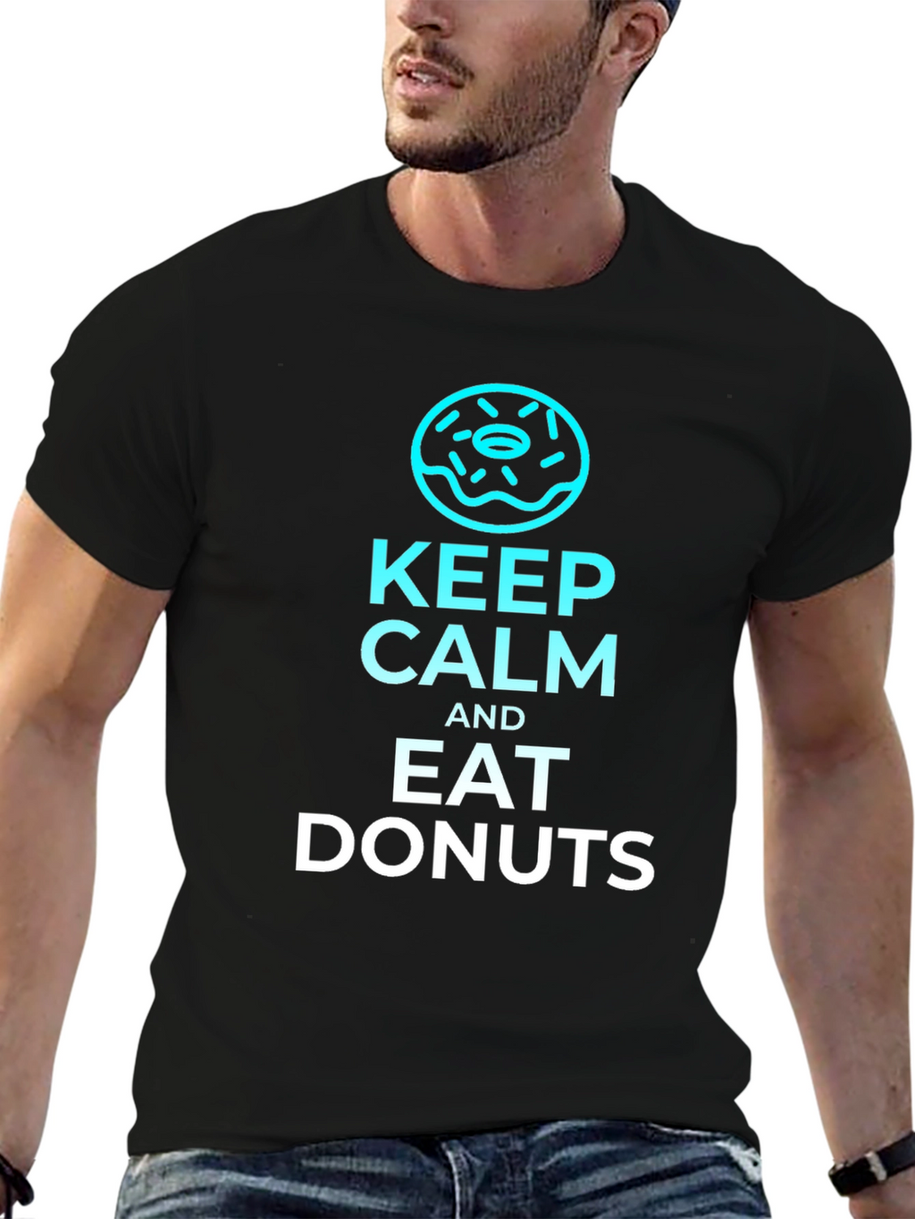 Keep Calm and Eat Donuts Black T-Shirt