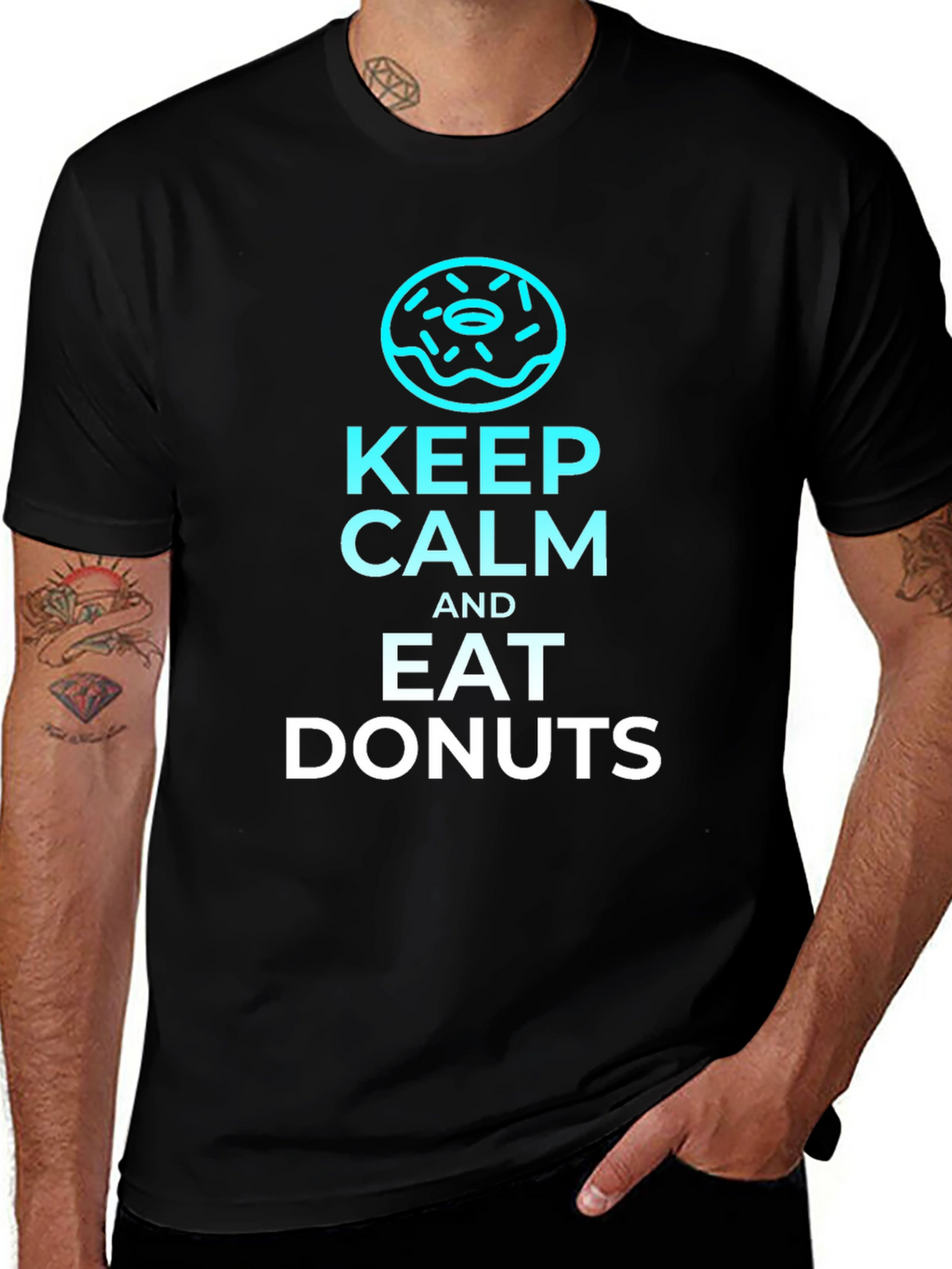 Keep Calm and Eat Donuts Black T-Shirt
