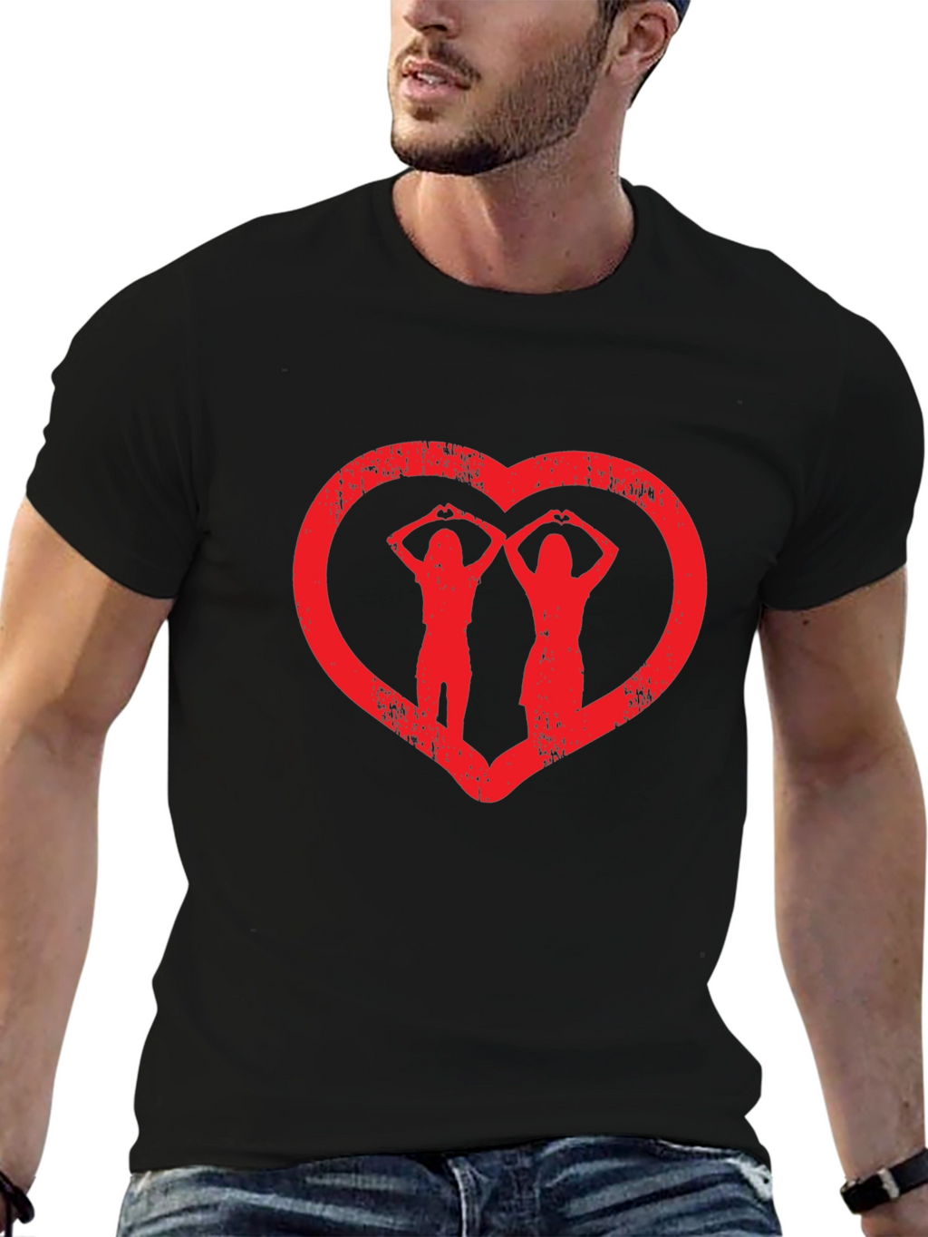 Heart Hands Graphic Tee - Black Cotton Casual Shirt