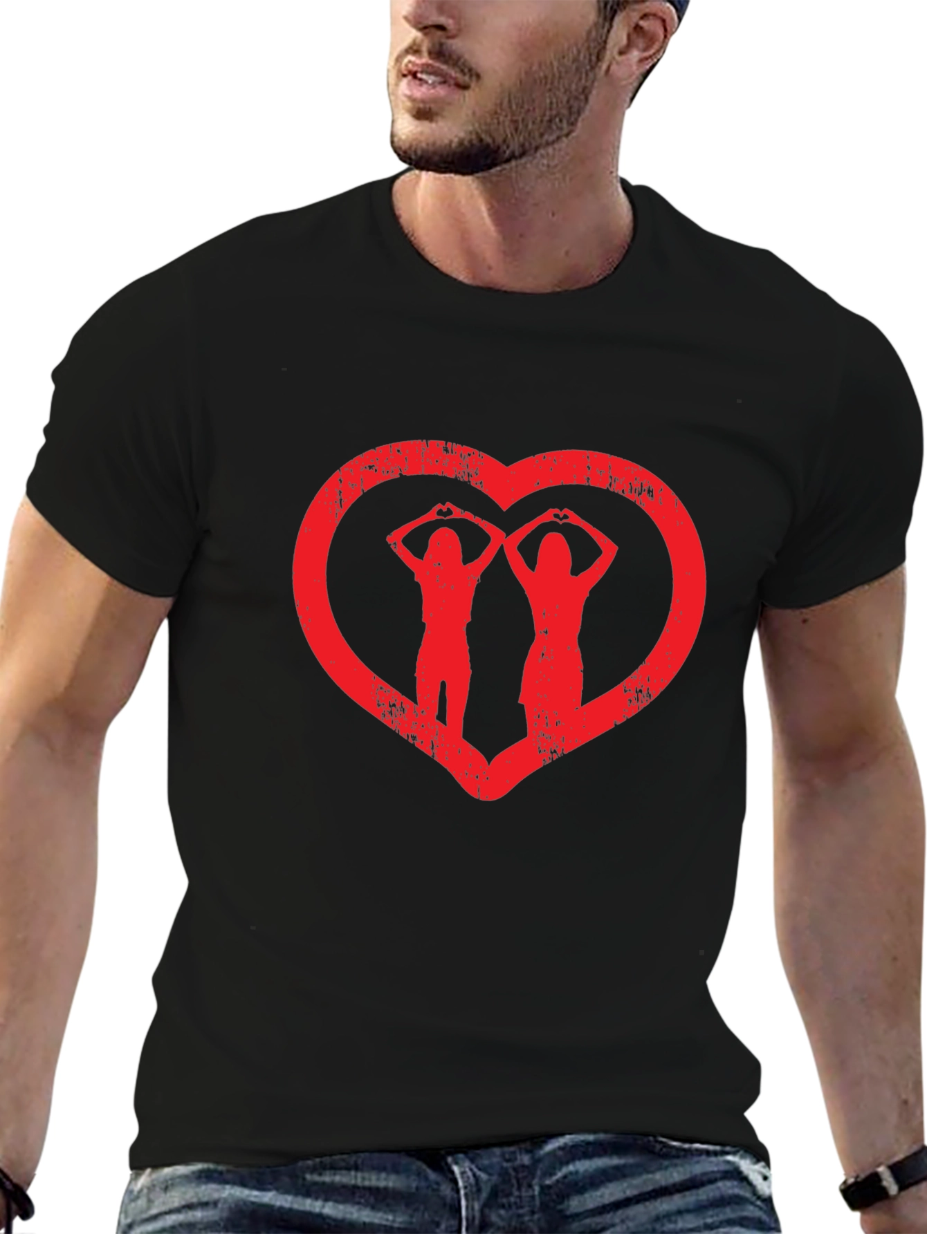 Heart Hands Graphic Tee - Black Cotton Casual Shirt