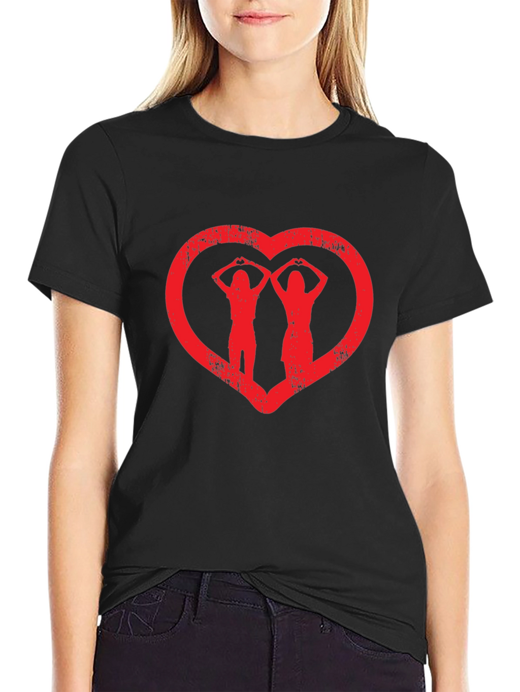 Heart Hands Graphic Tee - Black Cotton Casual Shirt