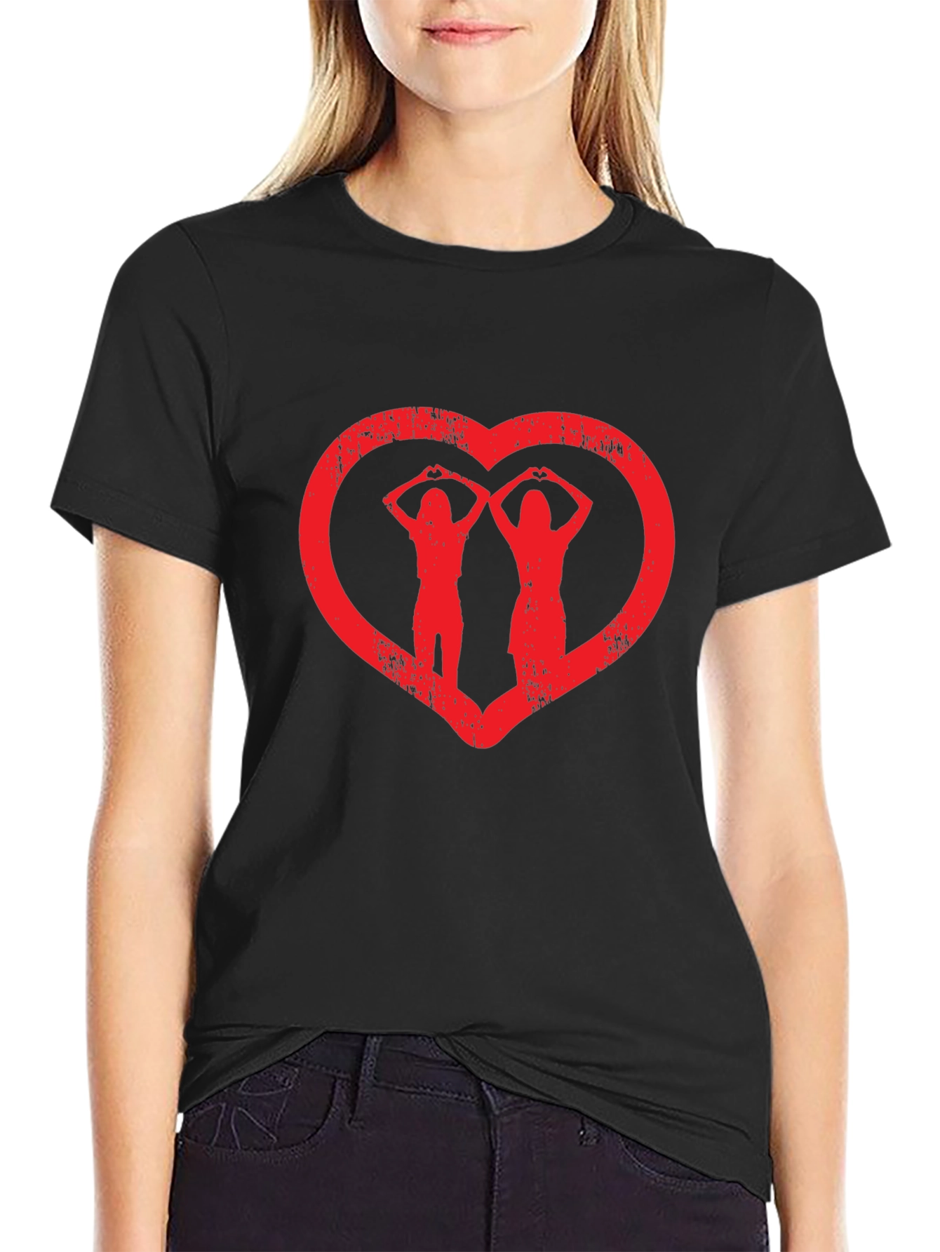 Heart Hands Graphic Tee - Black Cotton Casual Shirt