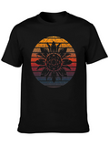 Retro Sunflower Graphic Tee - Black Cotton Blend