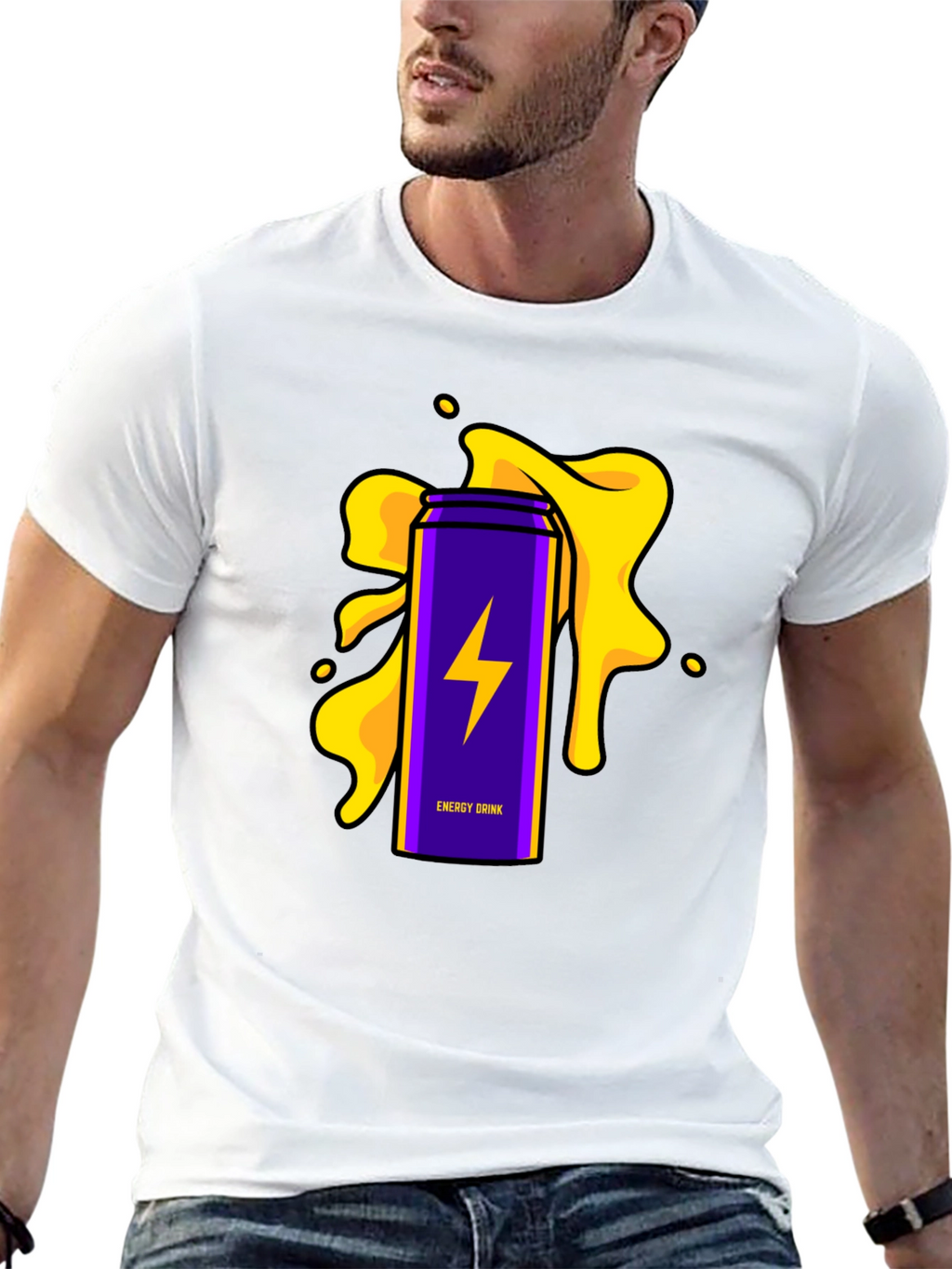 Energy Drink T-Shirt - Purple Lightning Bolt Design