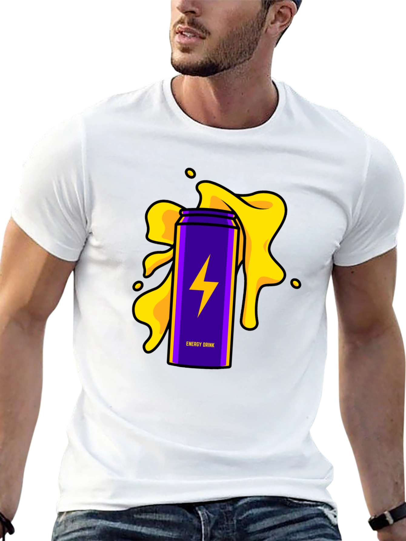 Energy Drink T-Shirt - Purple Lightning Bolt Design