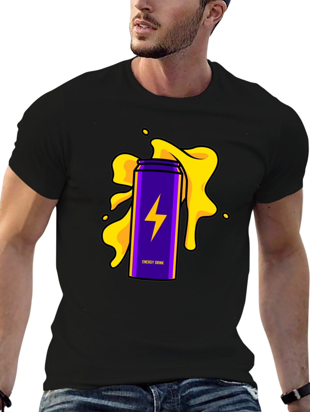 Energy Drink T-Shirt - Purple Lightning Bolt Design