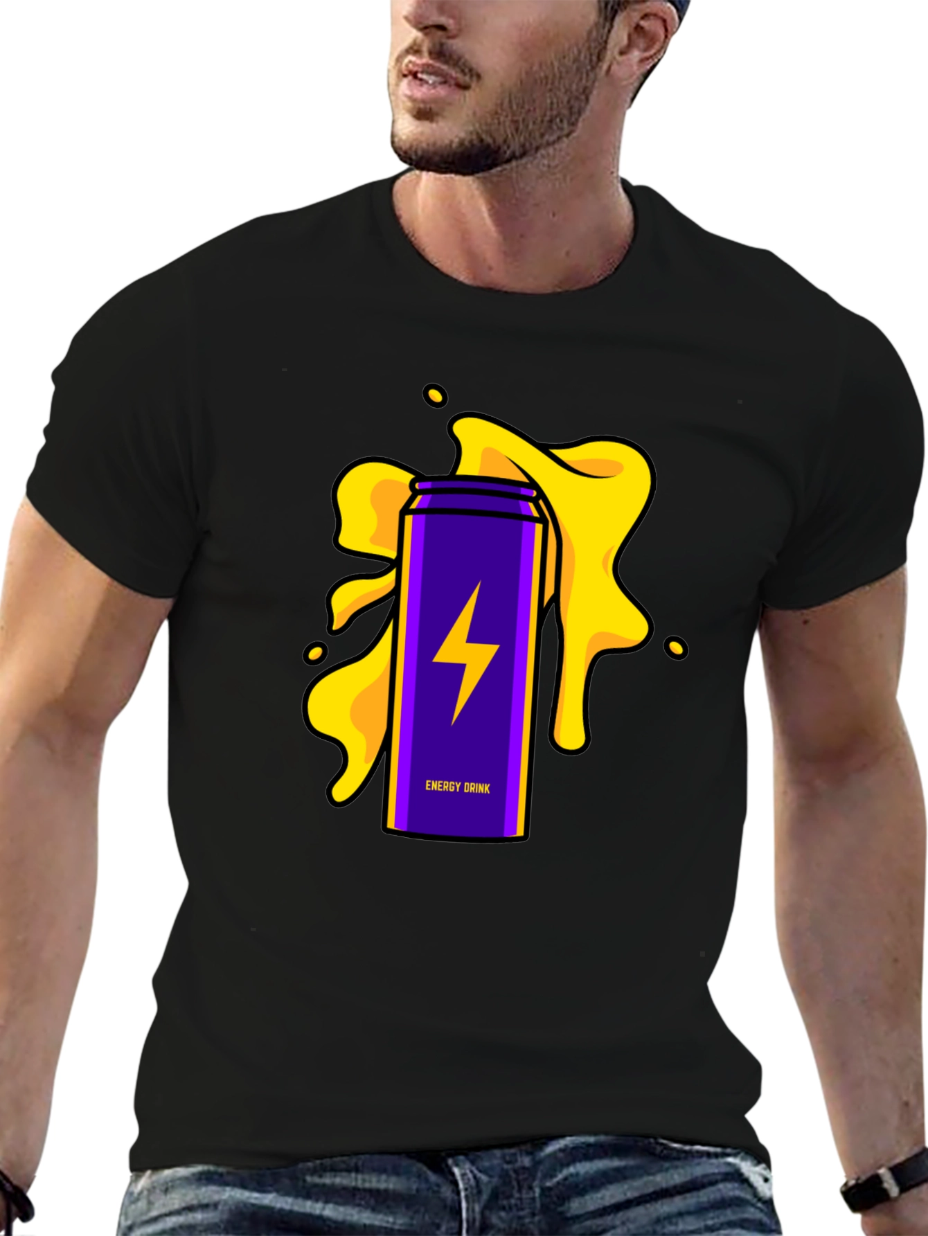 Energy Drink T-Shirt - Purple Lightning Bolt Design