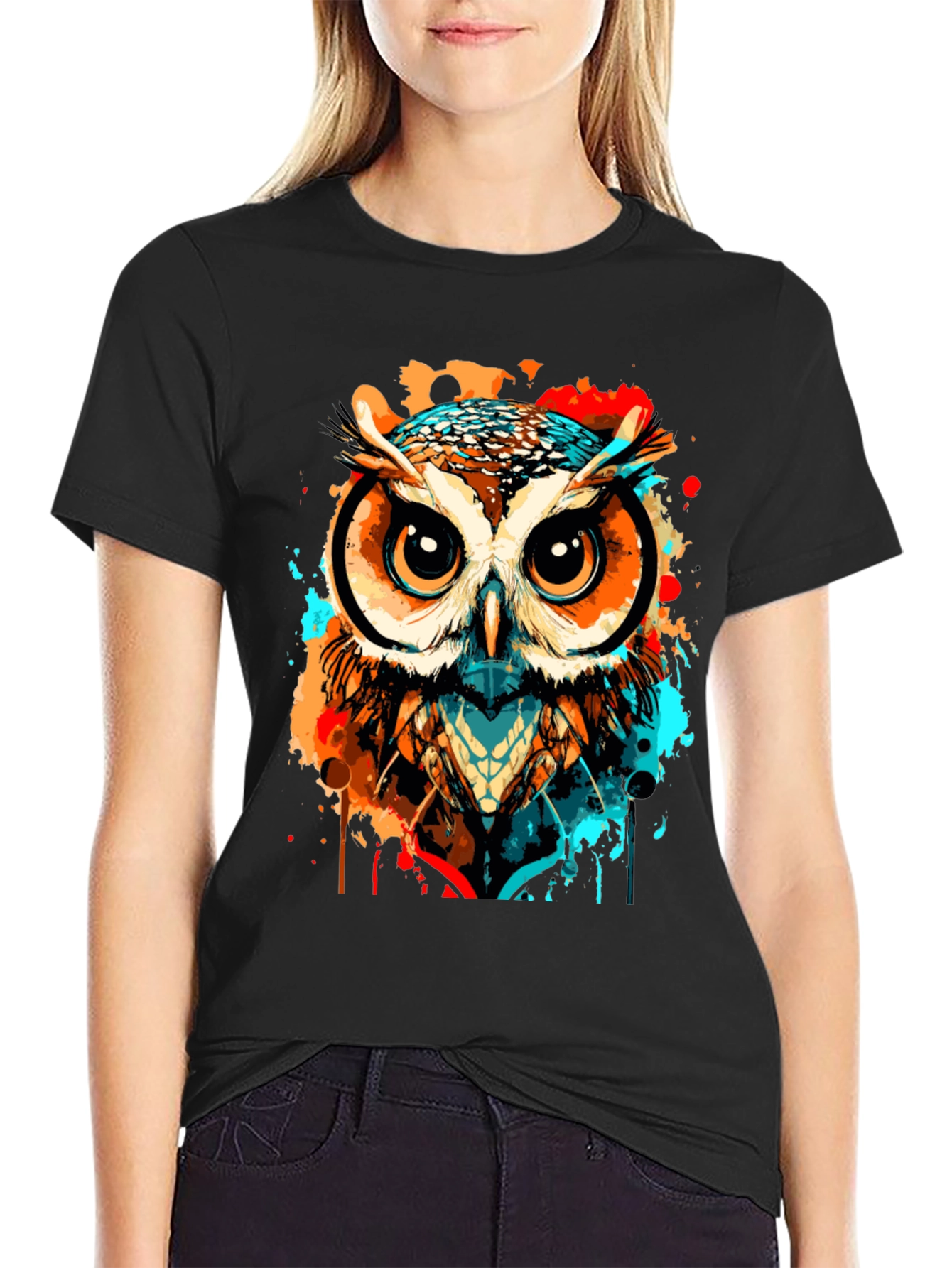 Owl Graphic T-Shirt - Artsy Watercolor Design