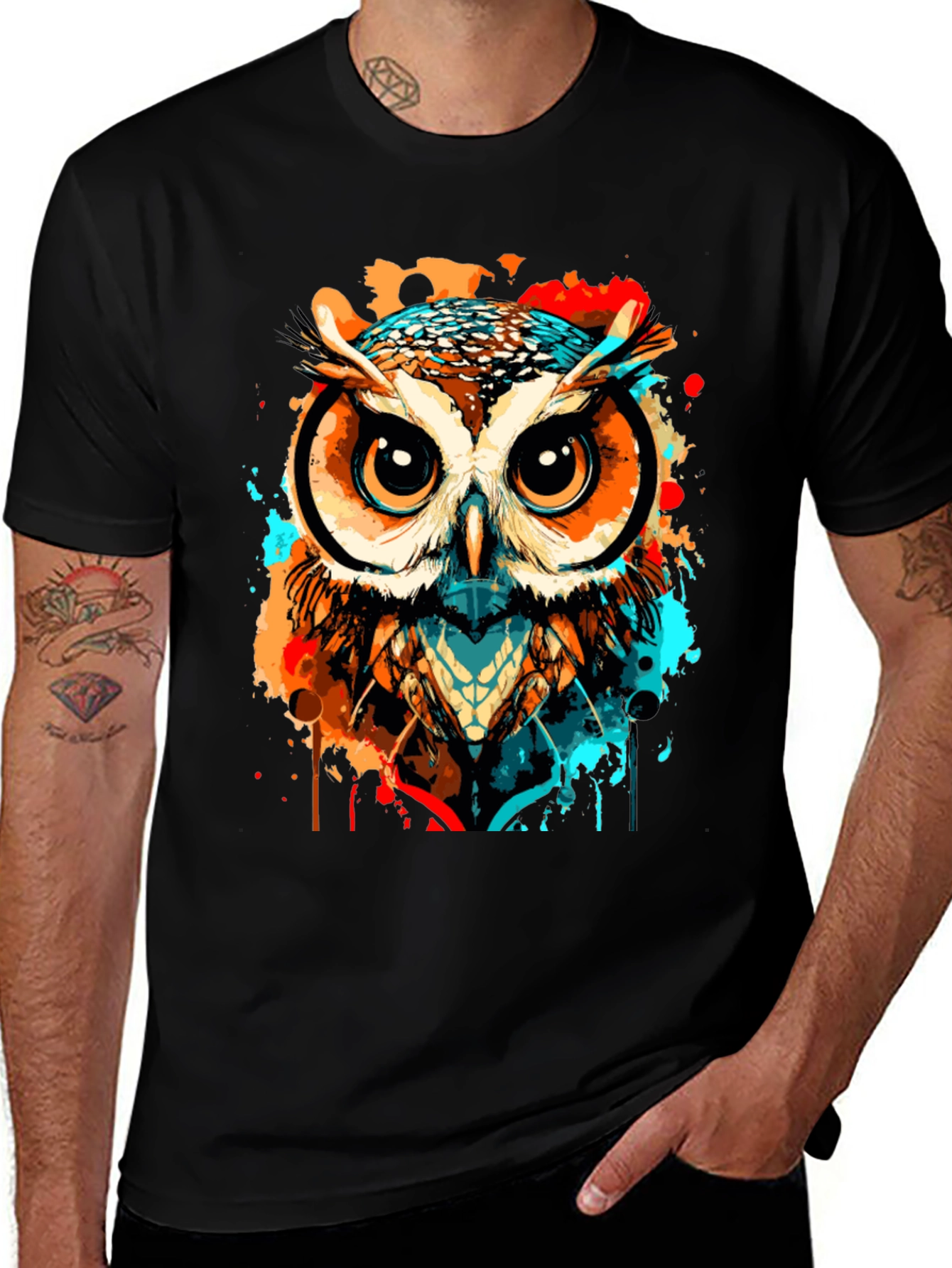 Owl Graphic T-Shirt - Artsy Watercolor Design