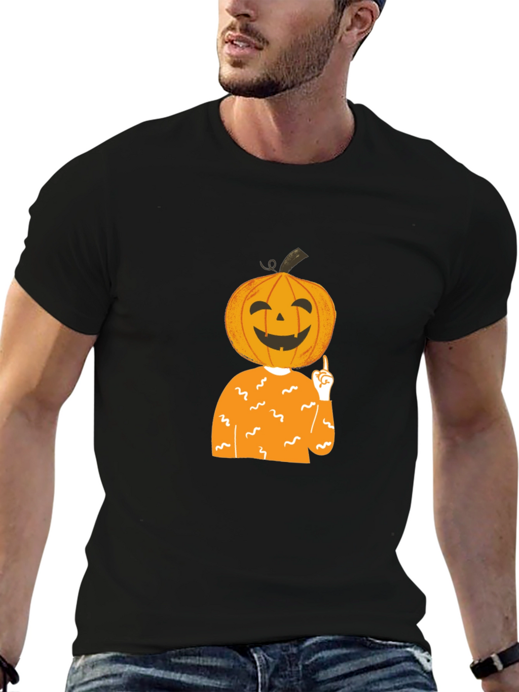 Pumpkin Head Halloween T-Shirt - Black