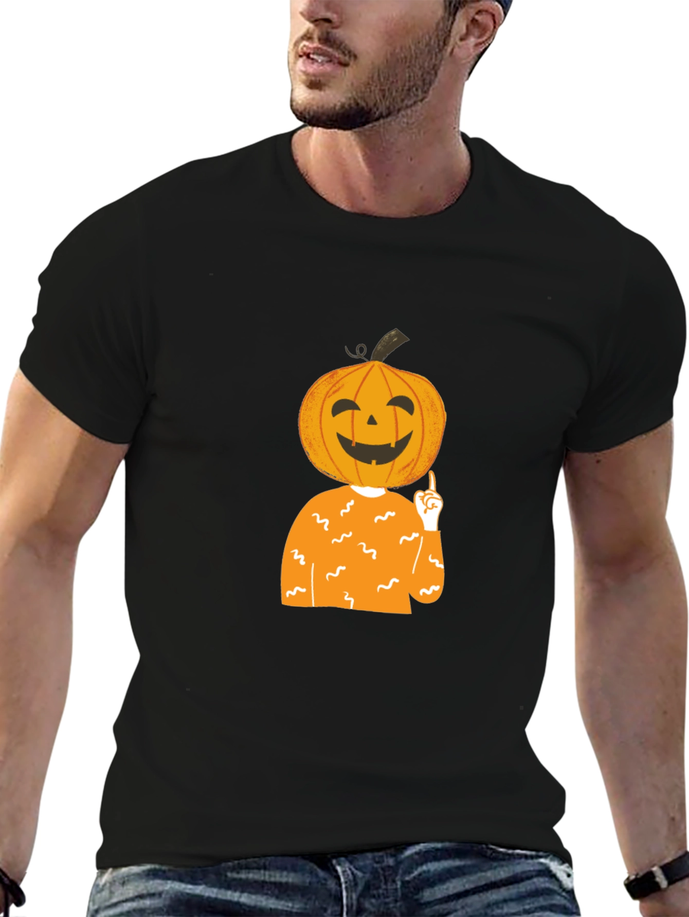 Pumpkin Head Halloween T-Shirt - Black