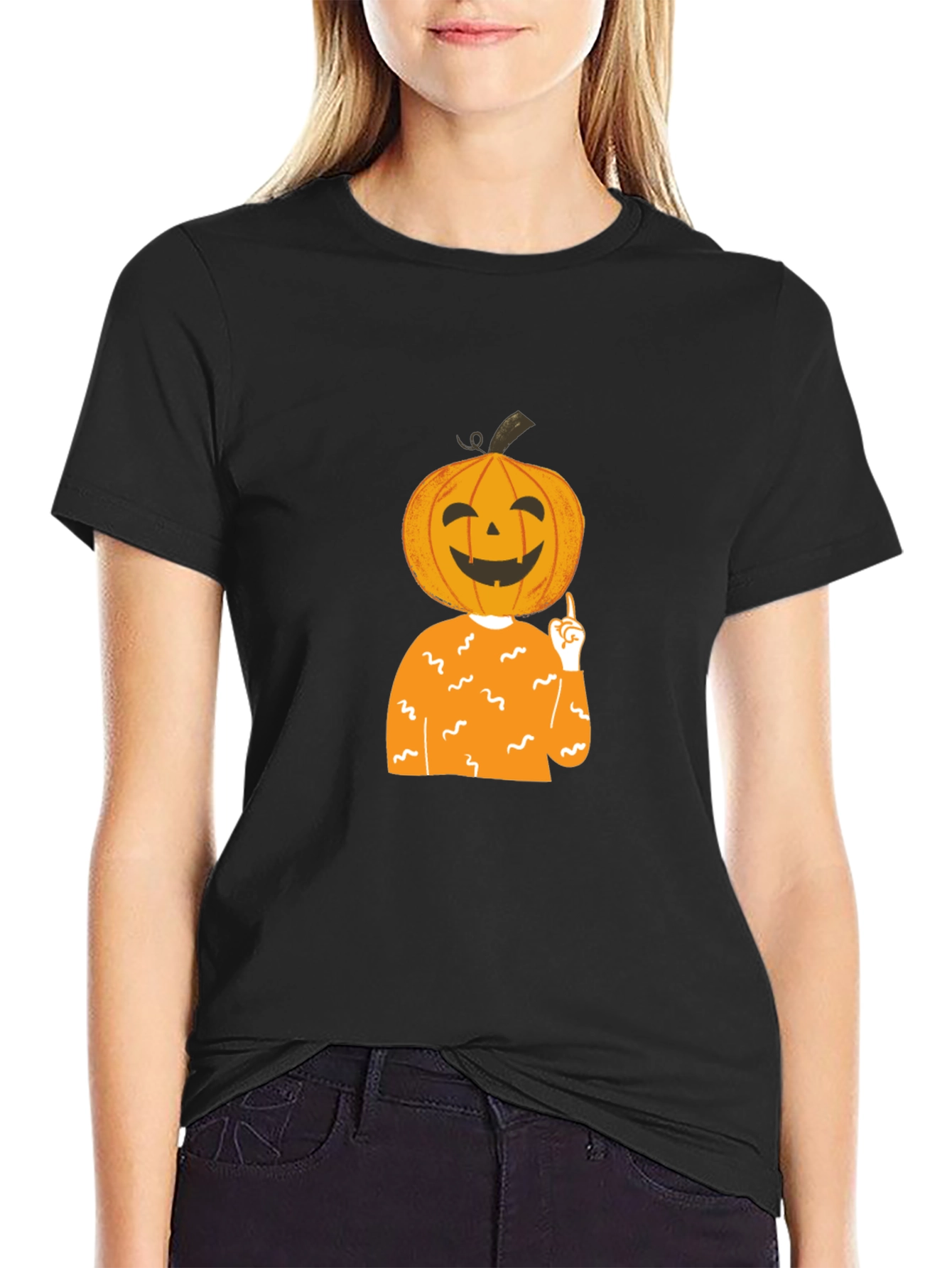 Pumpkin Head Halloween T-Shirt - Black