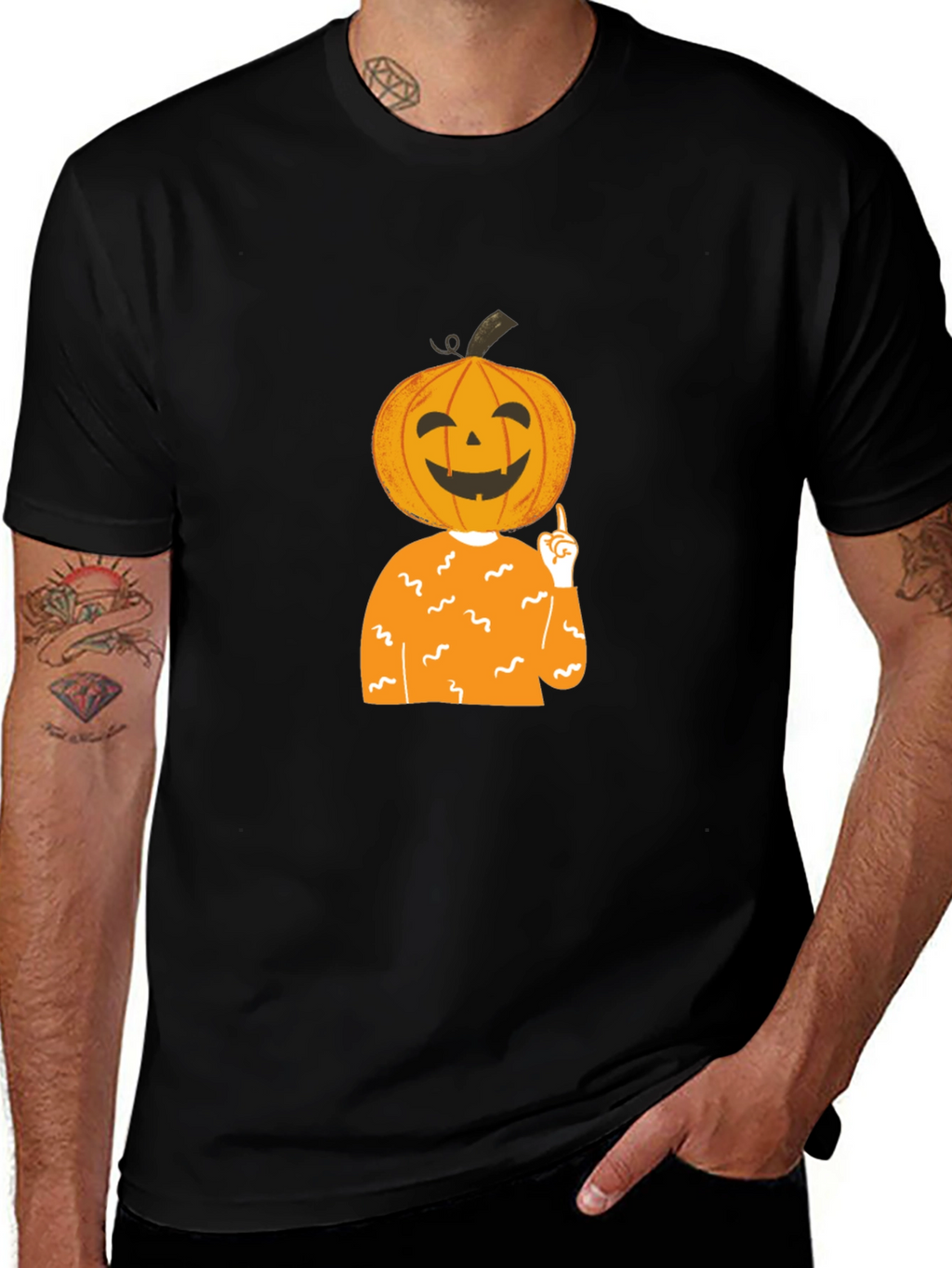 Pumpkin Head Halloween T-Shirt - Black