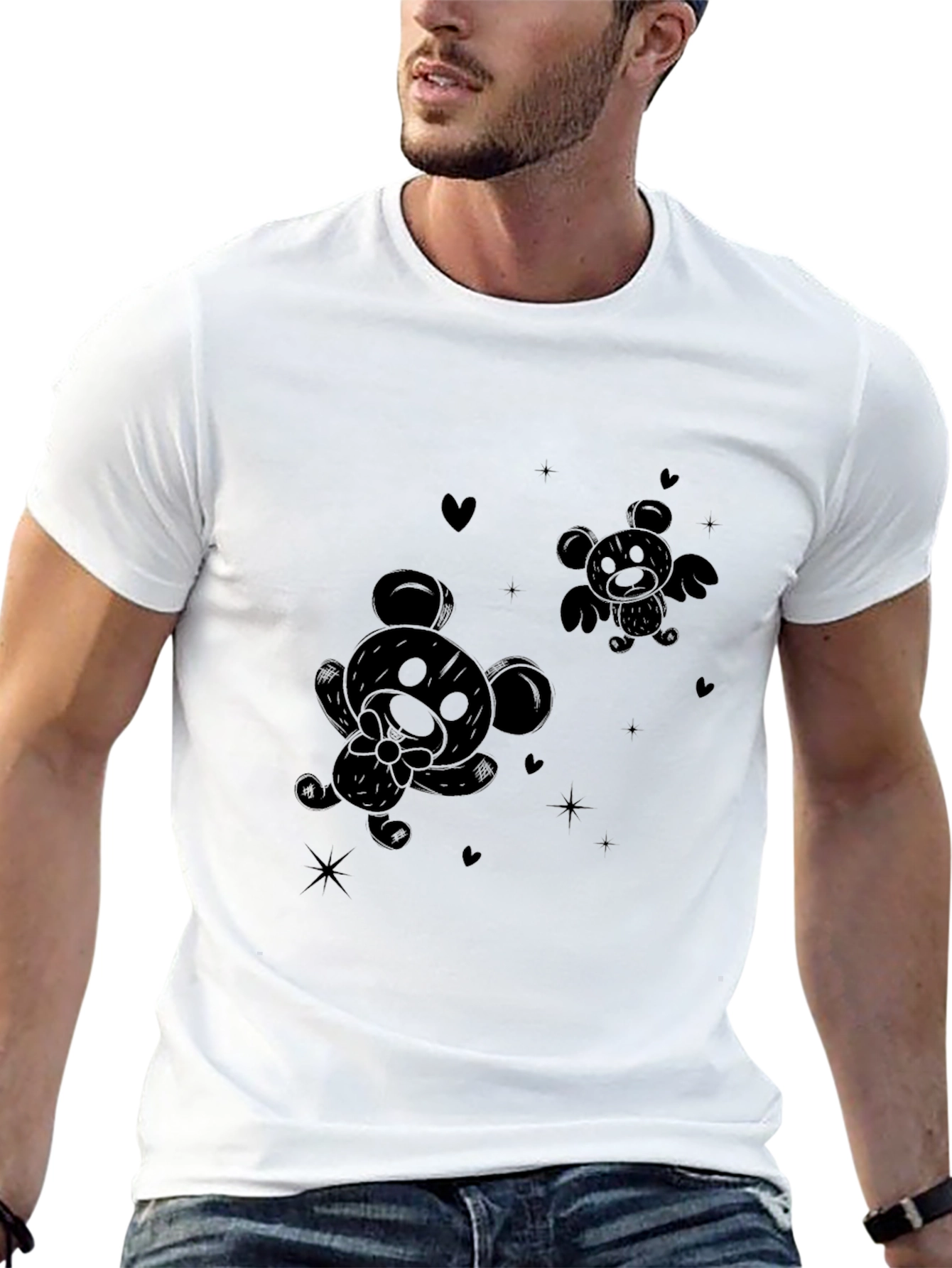 Cute Cartoon Bear Black T-Shirt