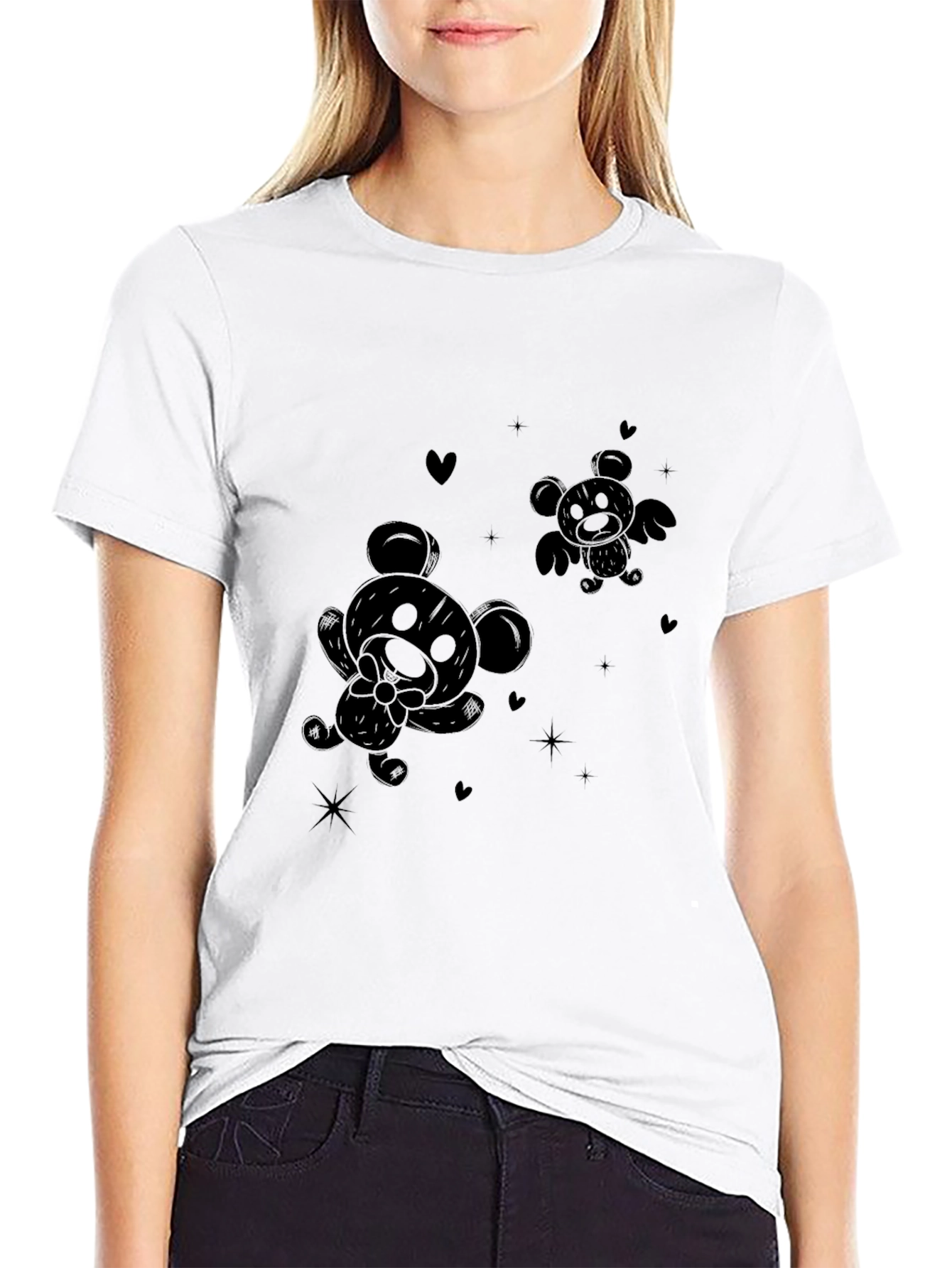 Cute Cartoon Bear Black T-Shirt