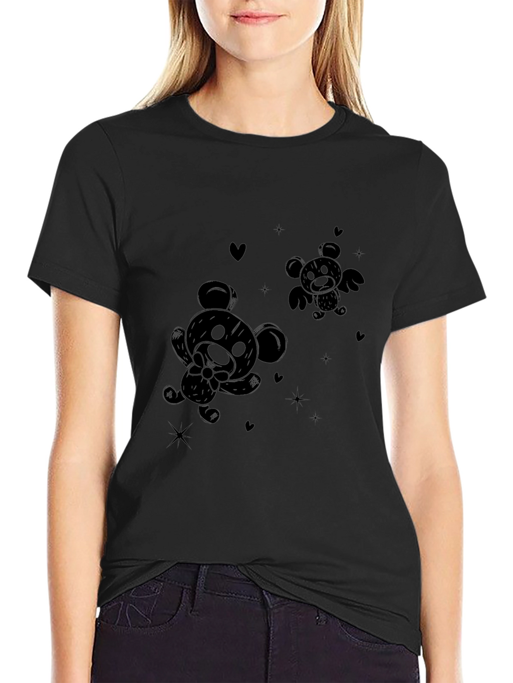 Cute Cartoon Bear Black T-Shirt