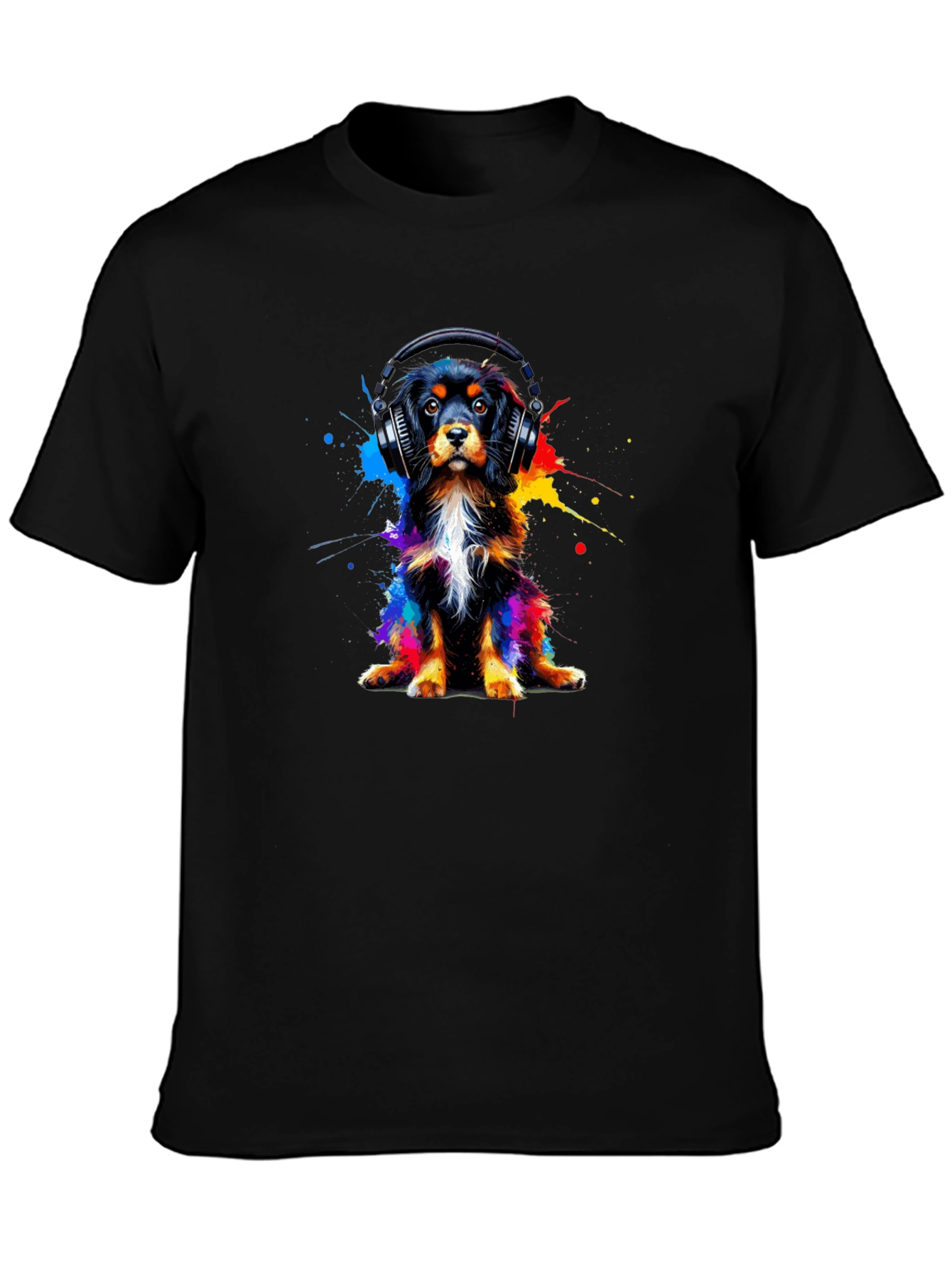 Dog with Headphones T-Shirt - Colorful Puppy Tee