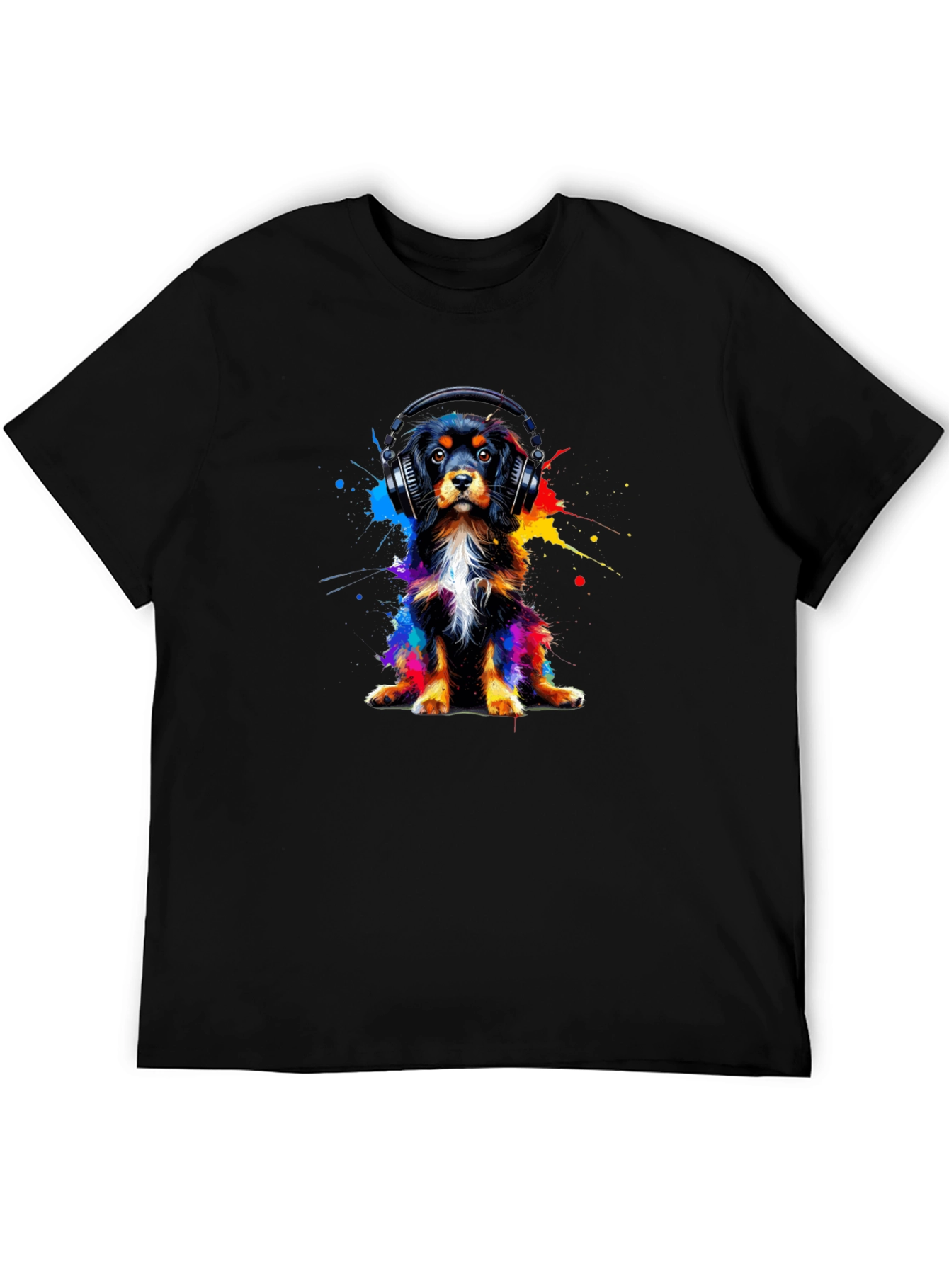 Dog with Headphones T-Shirt - Colorful Puppy Tee