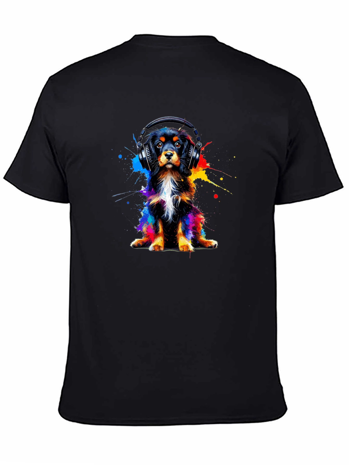 Dog with Headphones T-Shirt - Colorful Puppy Tee