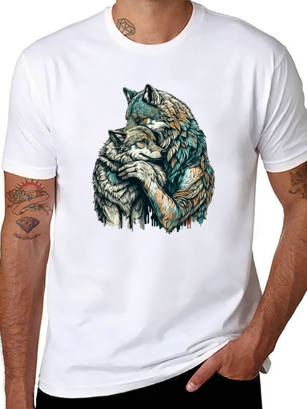 Wolf Hug Graphic Tee - Black Cotton Blend