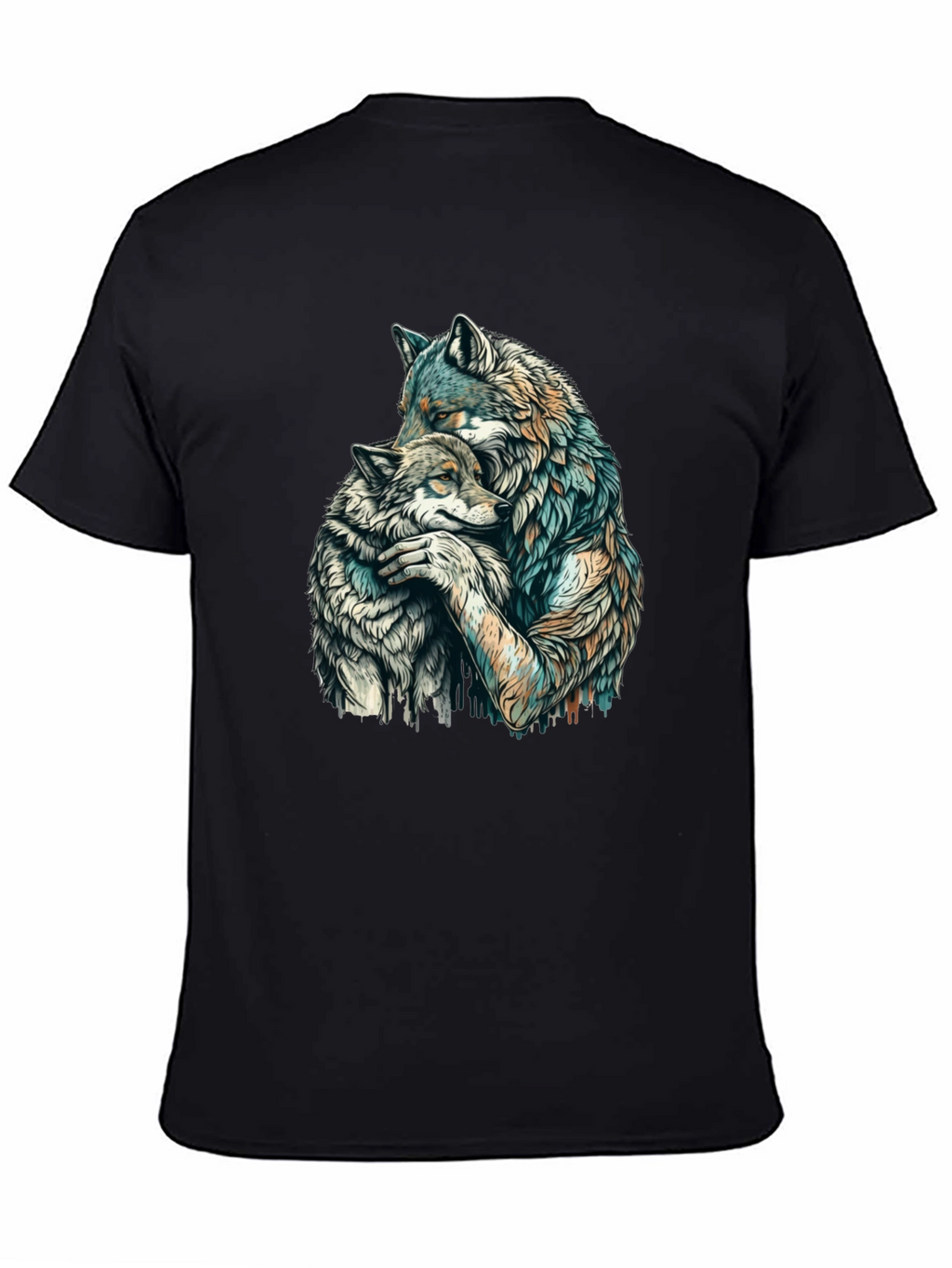 Wolf Hug Graphic Tee - Black Cotton Blend