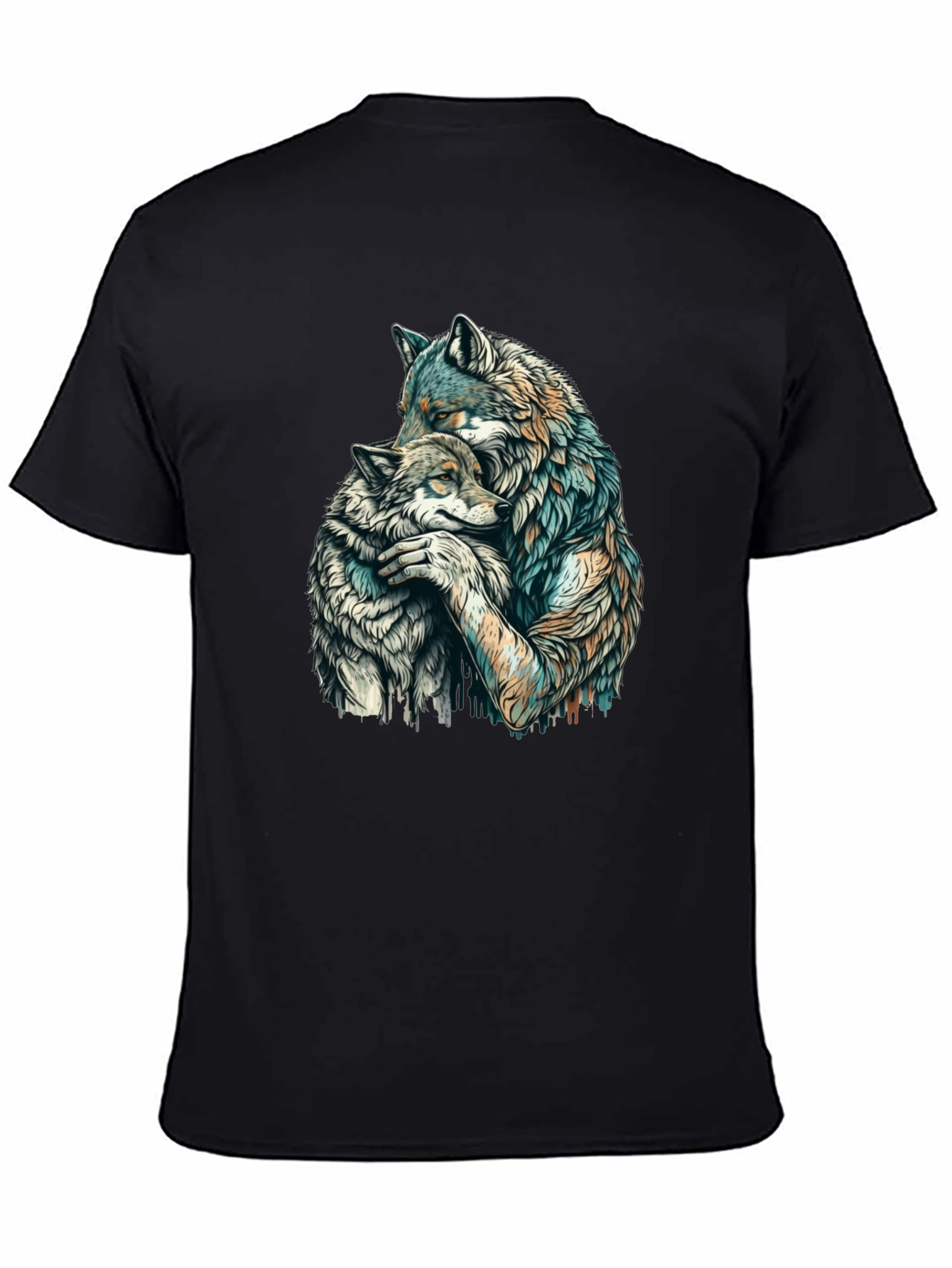 Wolf Hug Graphic Tee - Black Cotton Blend