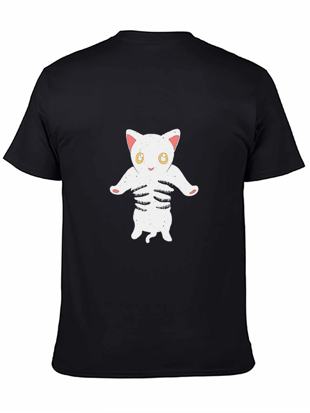 Cat Skeleton Graphic Tee - Black Cotton T-Shirt
