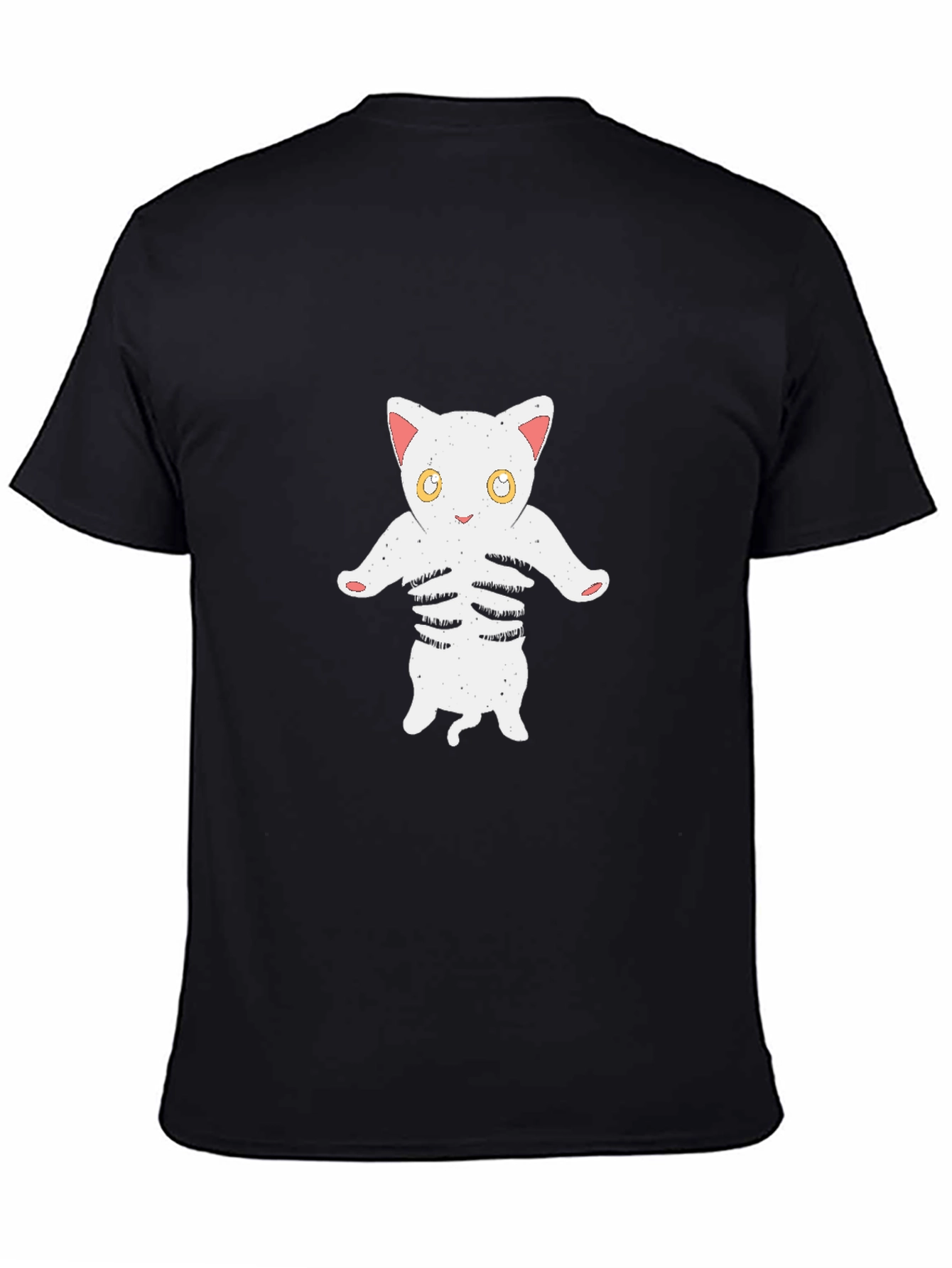 Cat Skeleton Graphic Tee - Black Cotton T-Shirt