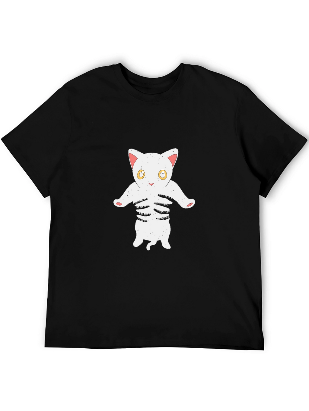 Cat Skeleton Graphic Tee - Black Cotton T-Shirt