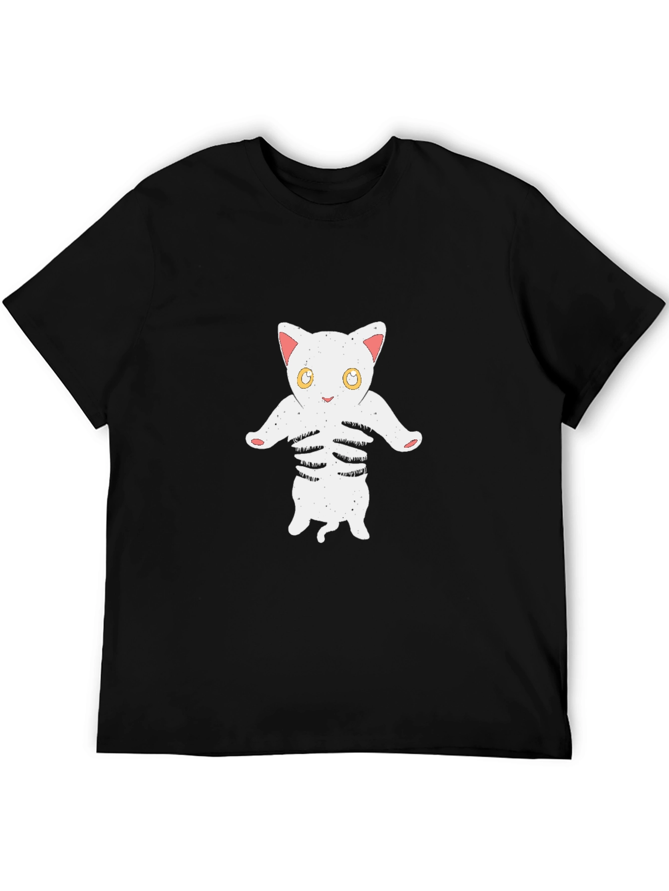 Cat Skeleton Graphic Tee - Black Cotton T-Shirt
