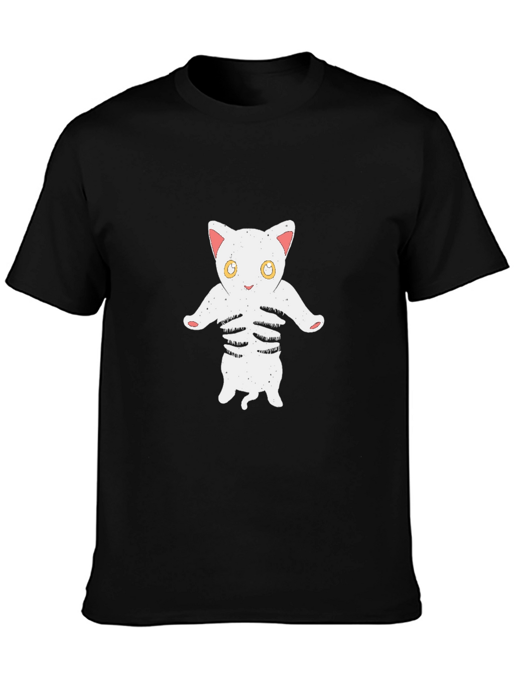 Cat Skeleton Graphic Tee - Black Cotton T-Shirt