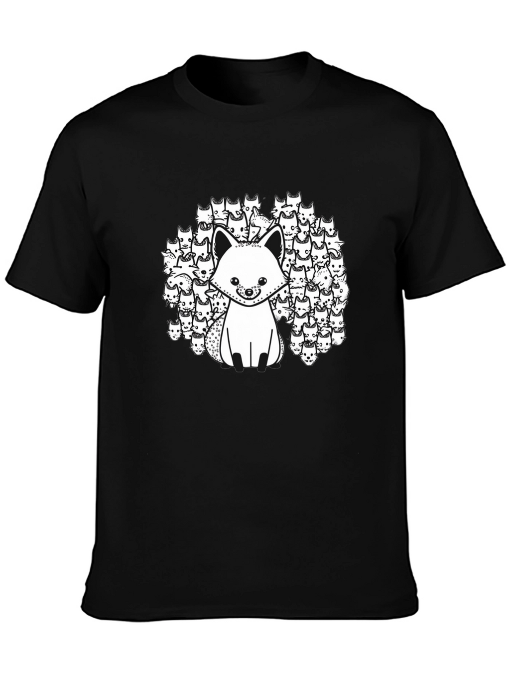 Black T-Shirt with Fox and Fox Face Design