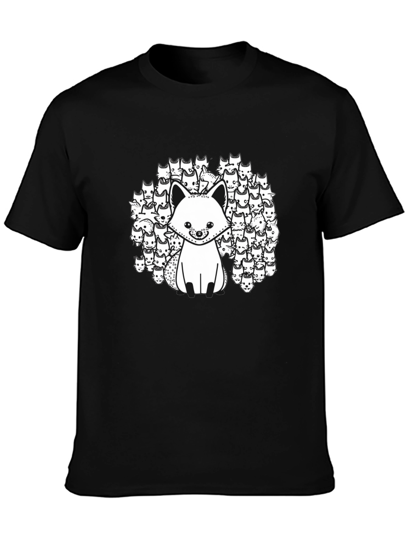 Black T-Shirt with Fox and Fox Face Design