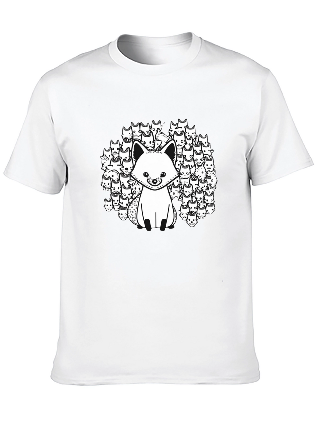 Black T-Shirt with Fox and Fox Face Design