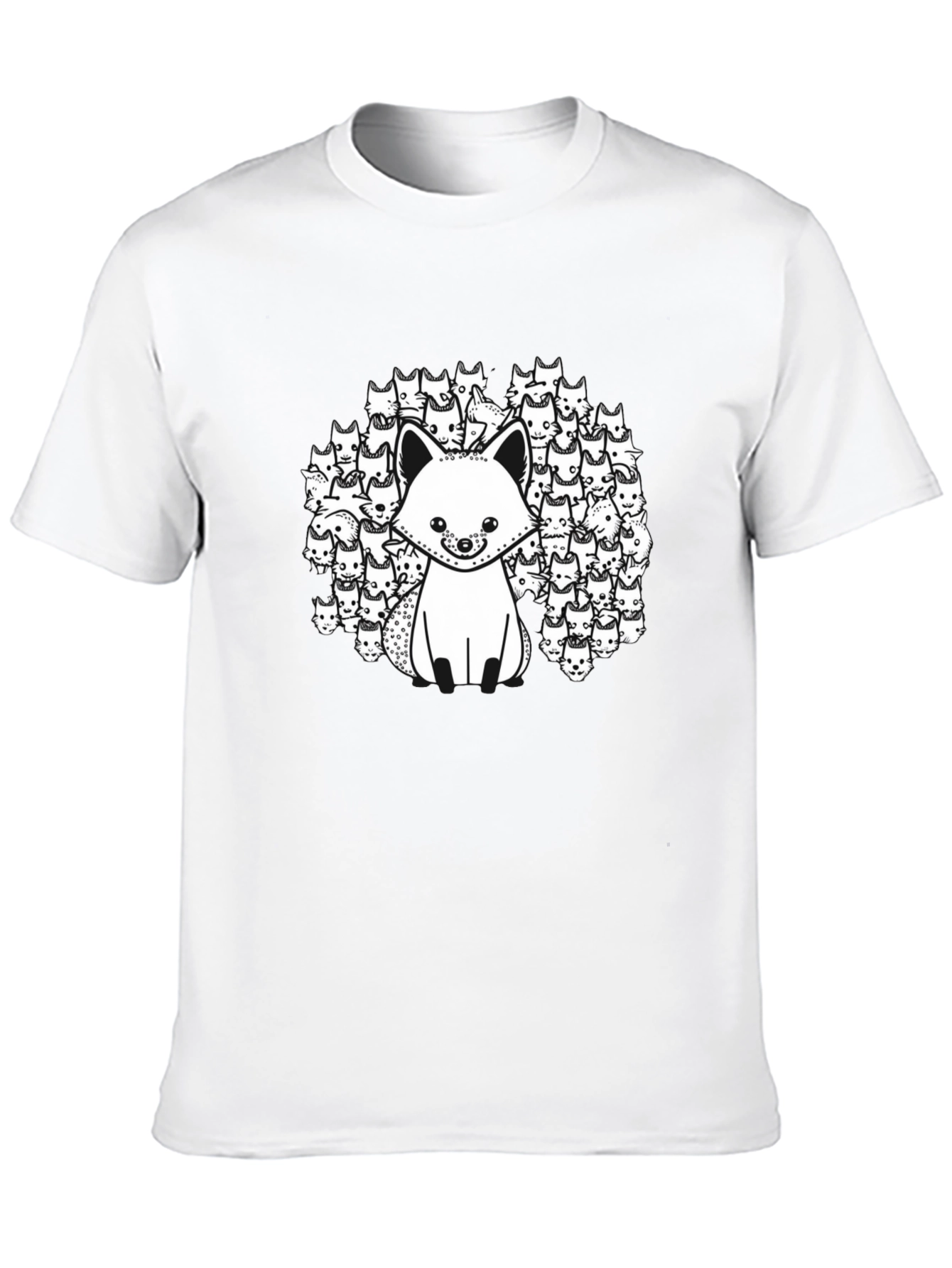 Black T-Shirt with Fox and Fox Face Design