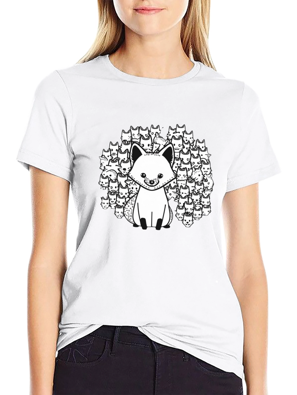 Black T-Shirt with Fox and Fox Face Design