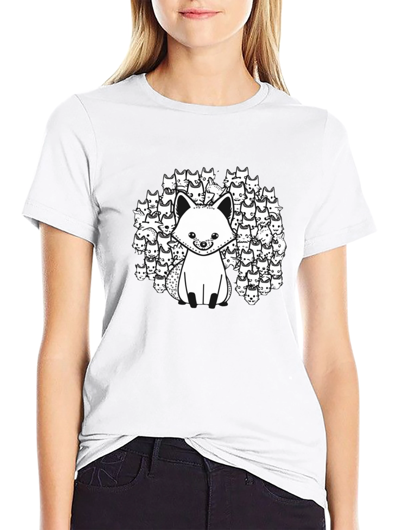 Black T-Shirt with Fox and Fox Face Design