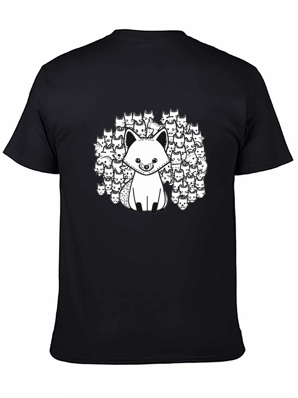 Black T-Shirt with Fox and Fox Face Design