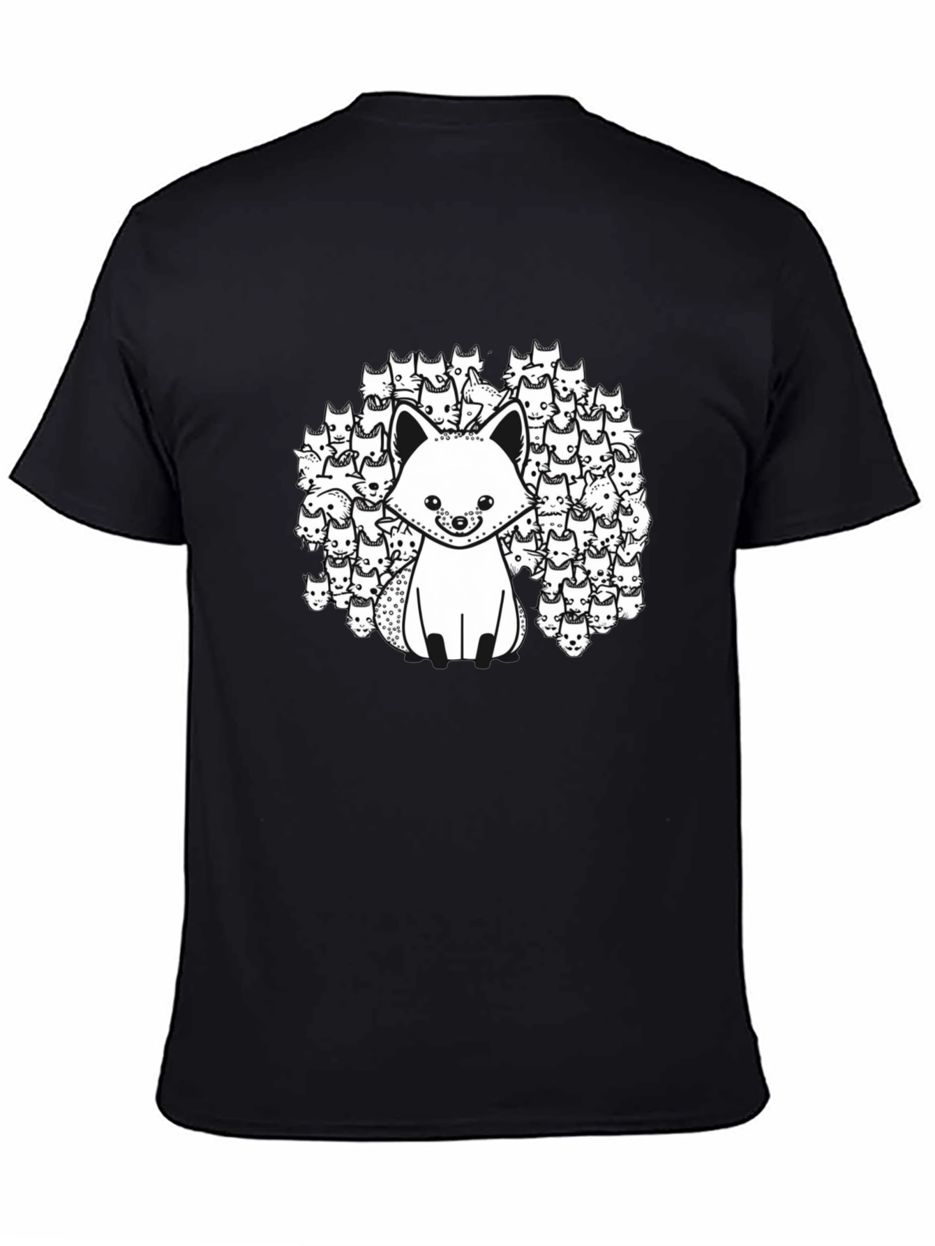 Black T-Shirt with Fox and Fox Face Design