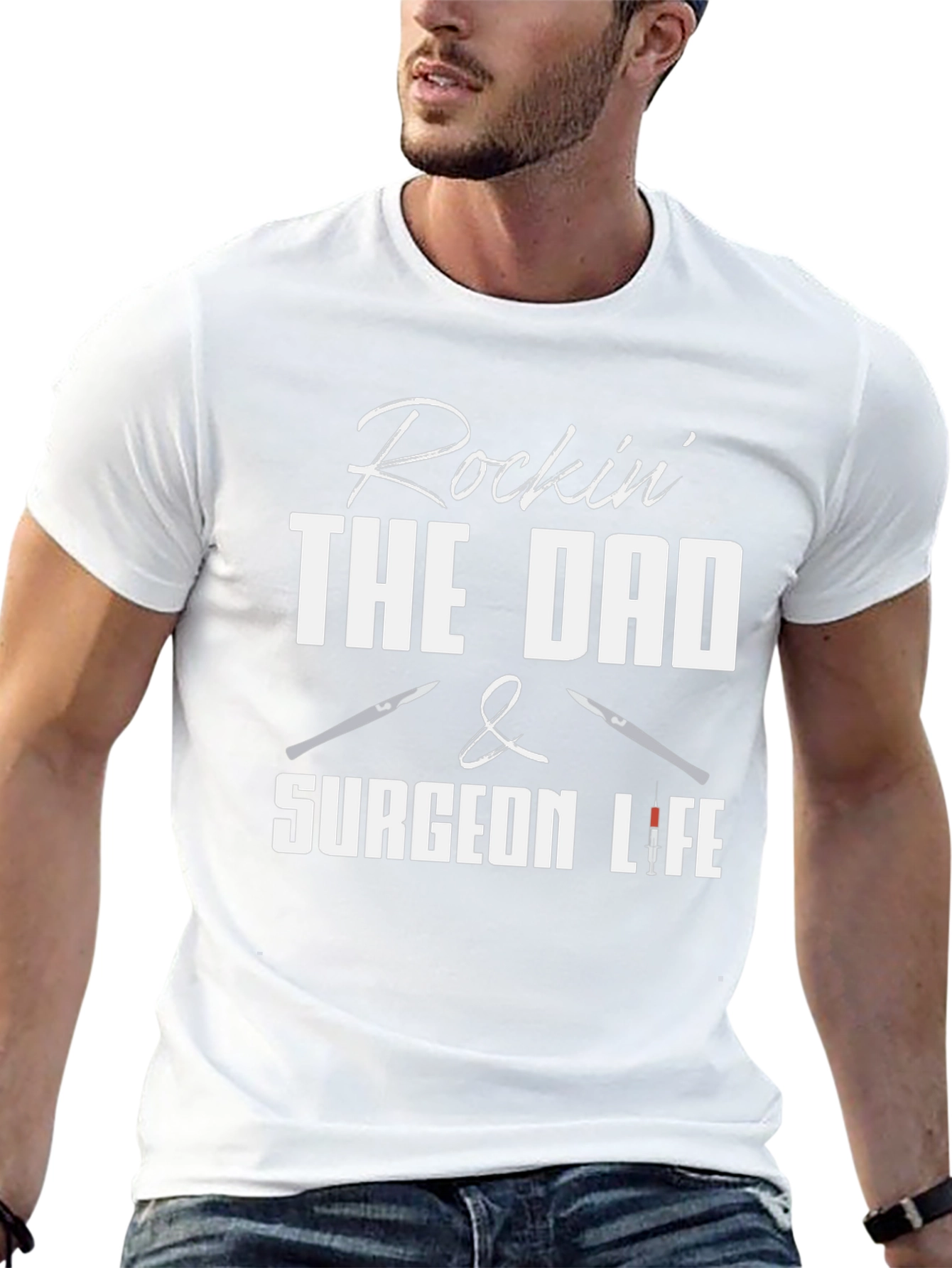 Rockin The Dad & Surgeon Life Black Graphic Tee
