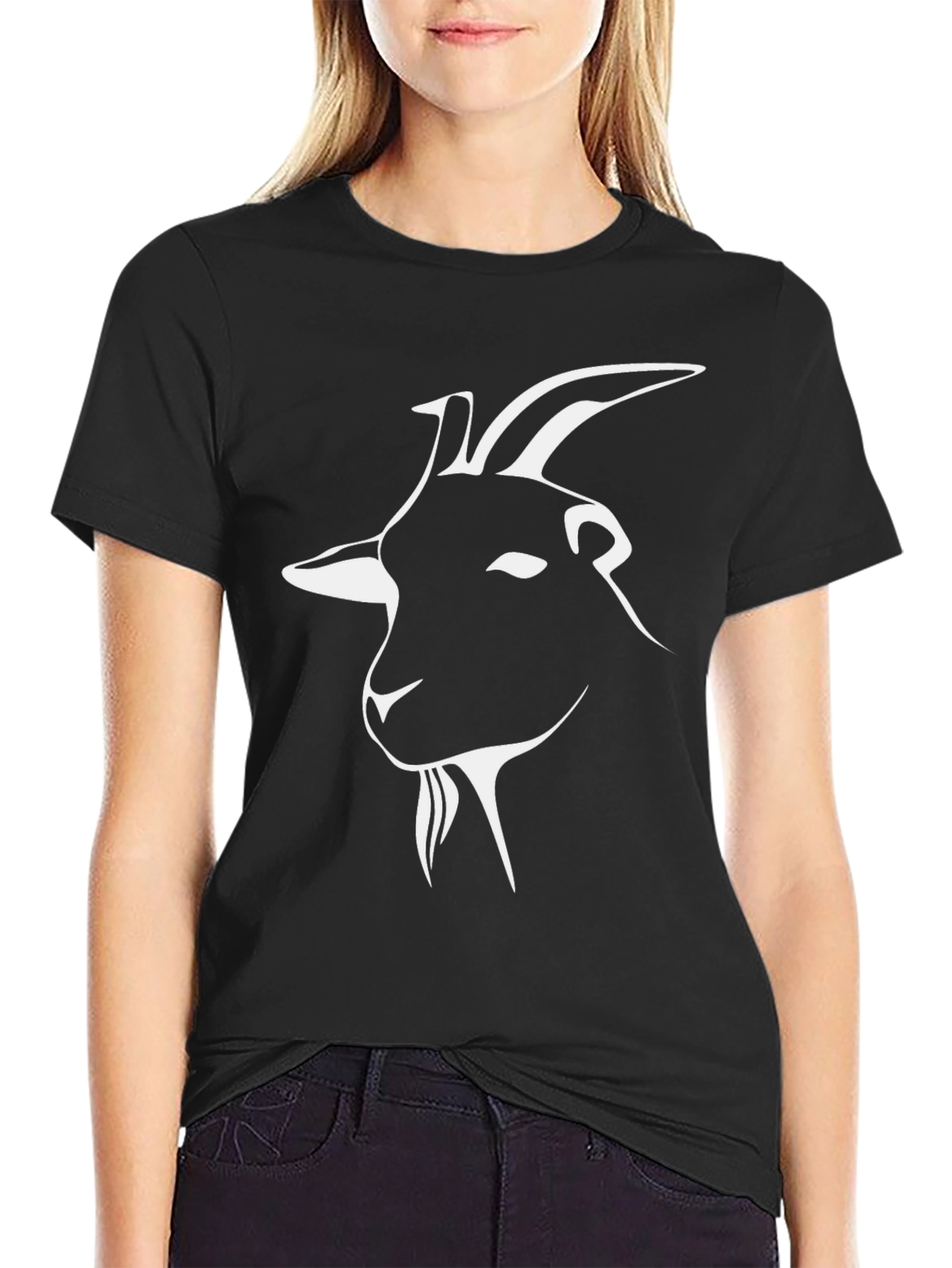 Goat Graphic Tee - Black Cotton Crew Neck