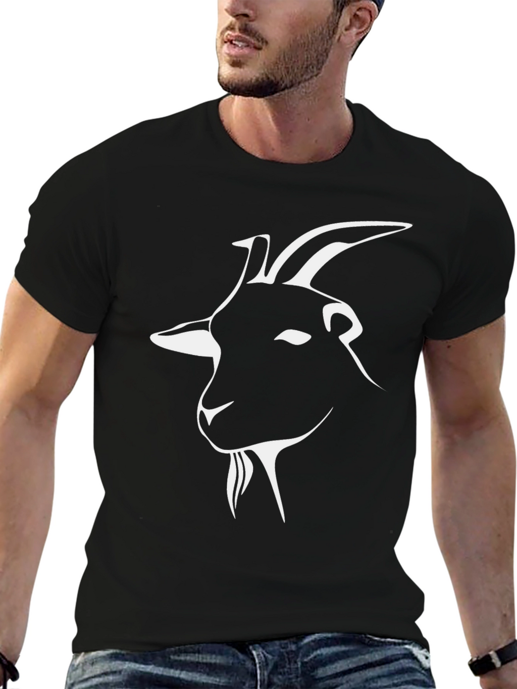 Goat Graphic Tee - Black Cotton Crew Neck