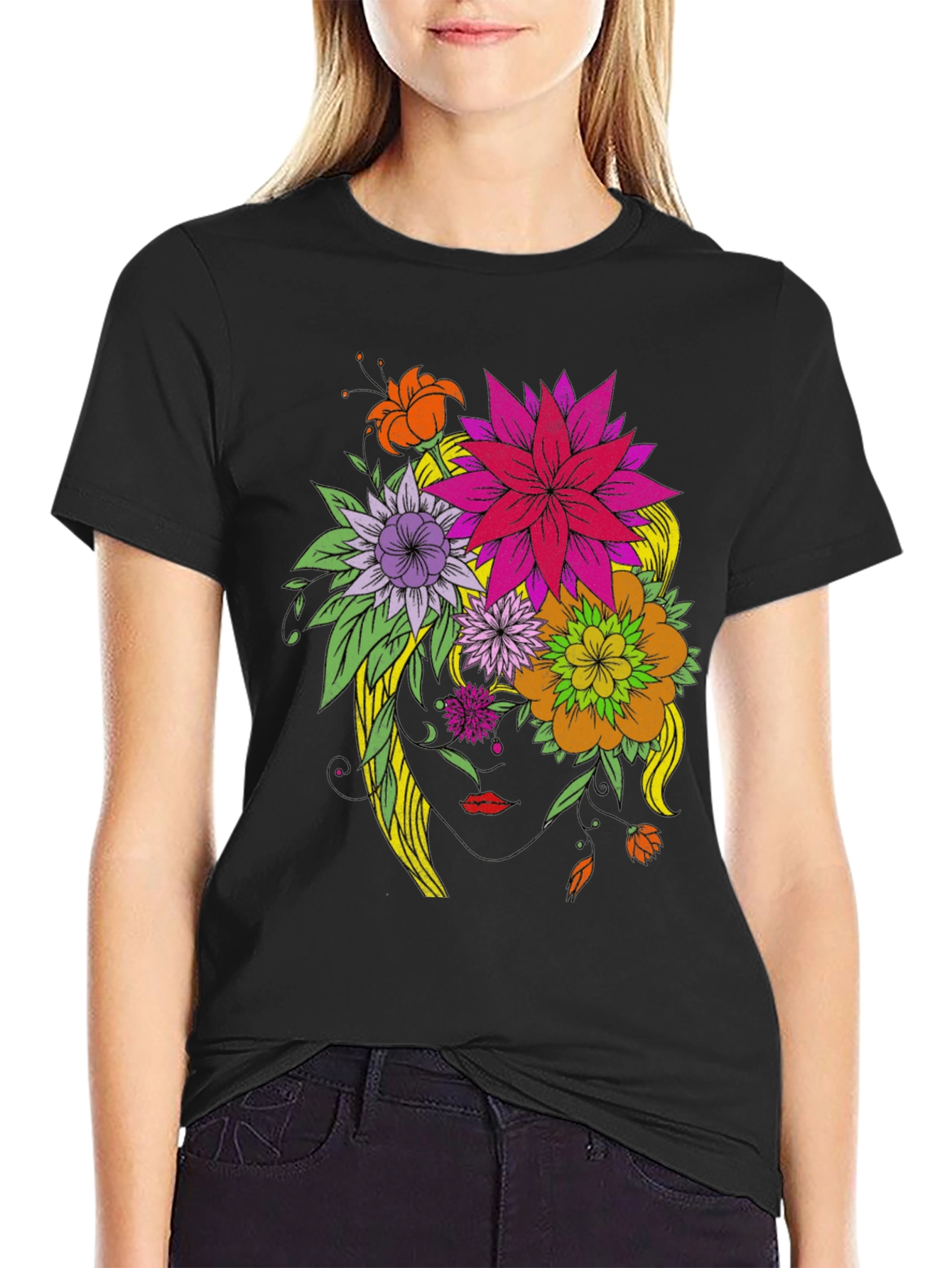 Floral Head T-Shirt - Artistic Graphic Tee