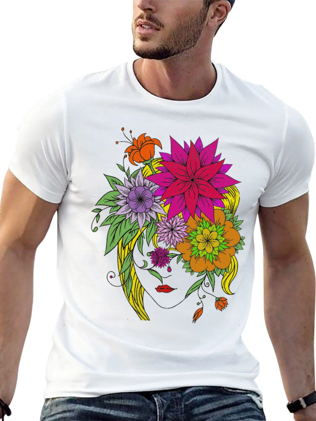 Floral Head T-Shirt - Artistic Graphic Tee
