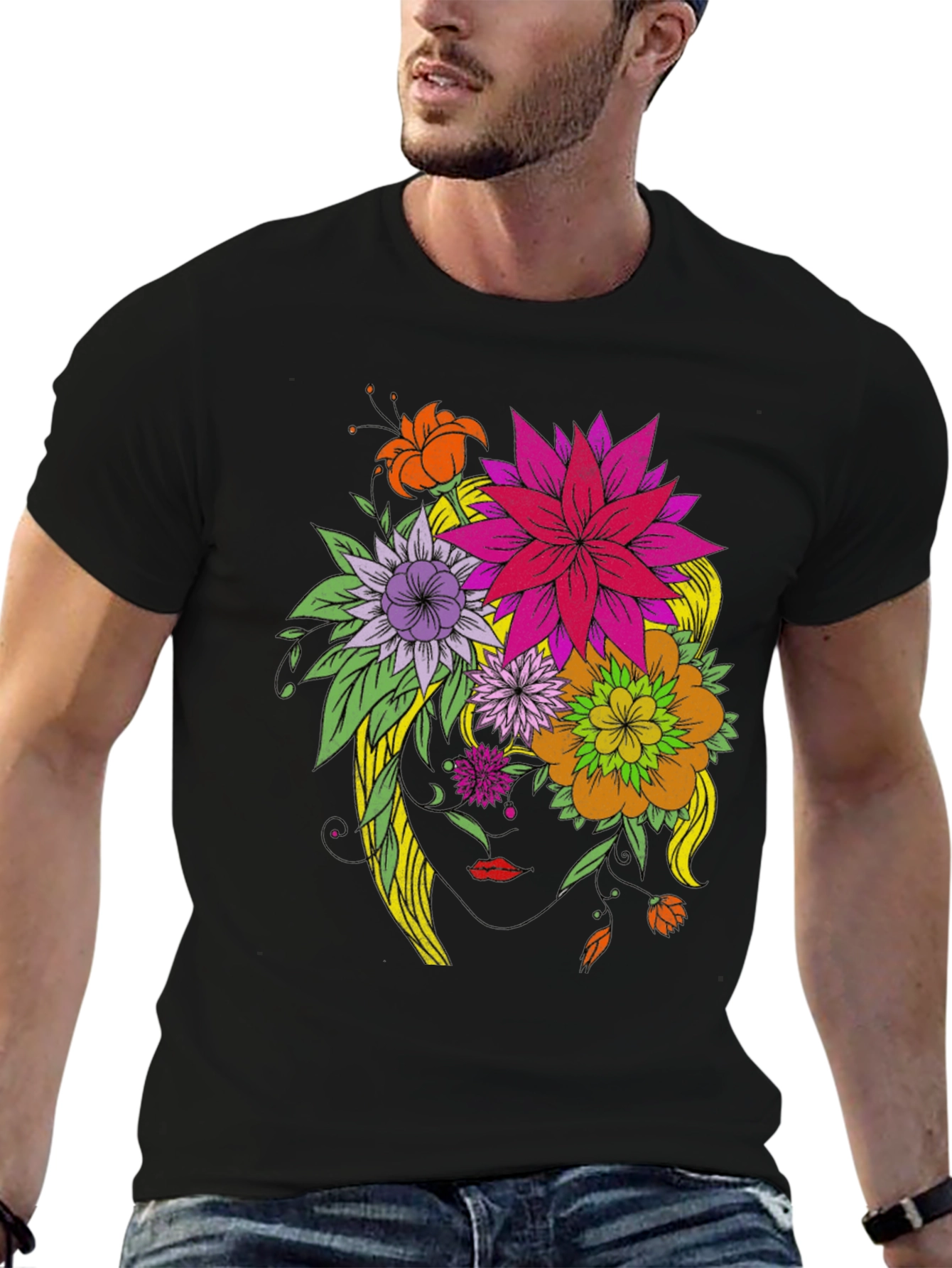 Floral Head T-Shirt - Artistic Graphic Tee